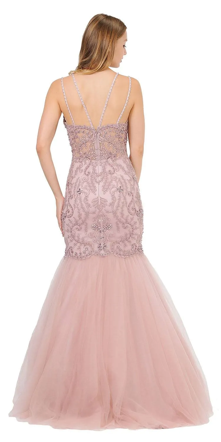 Poly USA 8352 Embroidered-Lace Mermaid Long Dress