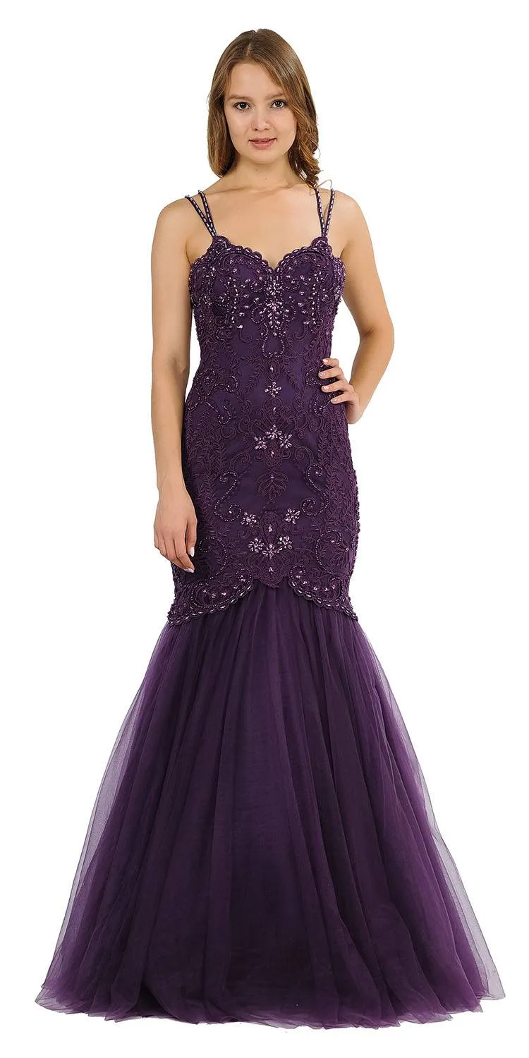 Poly USA 8352 Embroidered-Lace Mermaid Long Dress