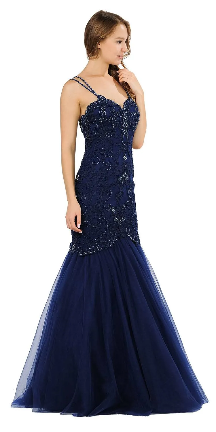 Poly USA 8352 Embroidered-Lace Mermaid Long Dress