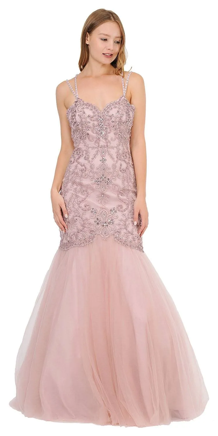 Poly USA 8352 Embroidered-Lace Mermaid Long Dress
