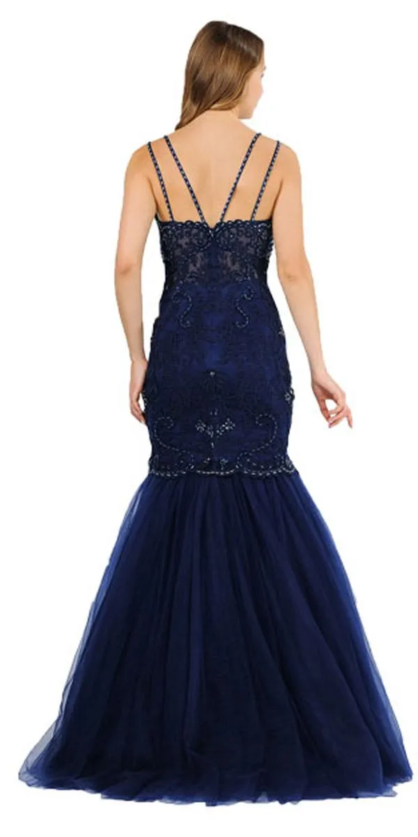 Poly USA 8352 Embroidered-Lace Mermaid Long Dress