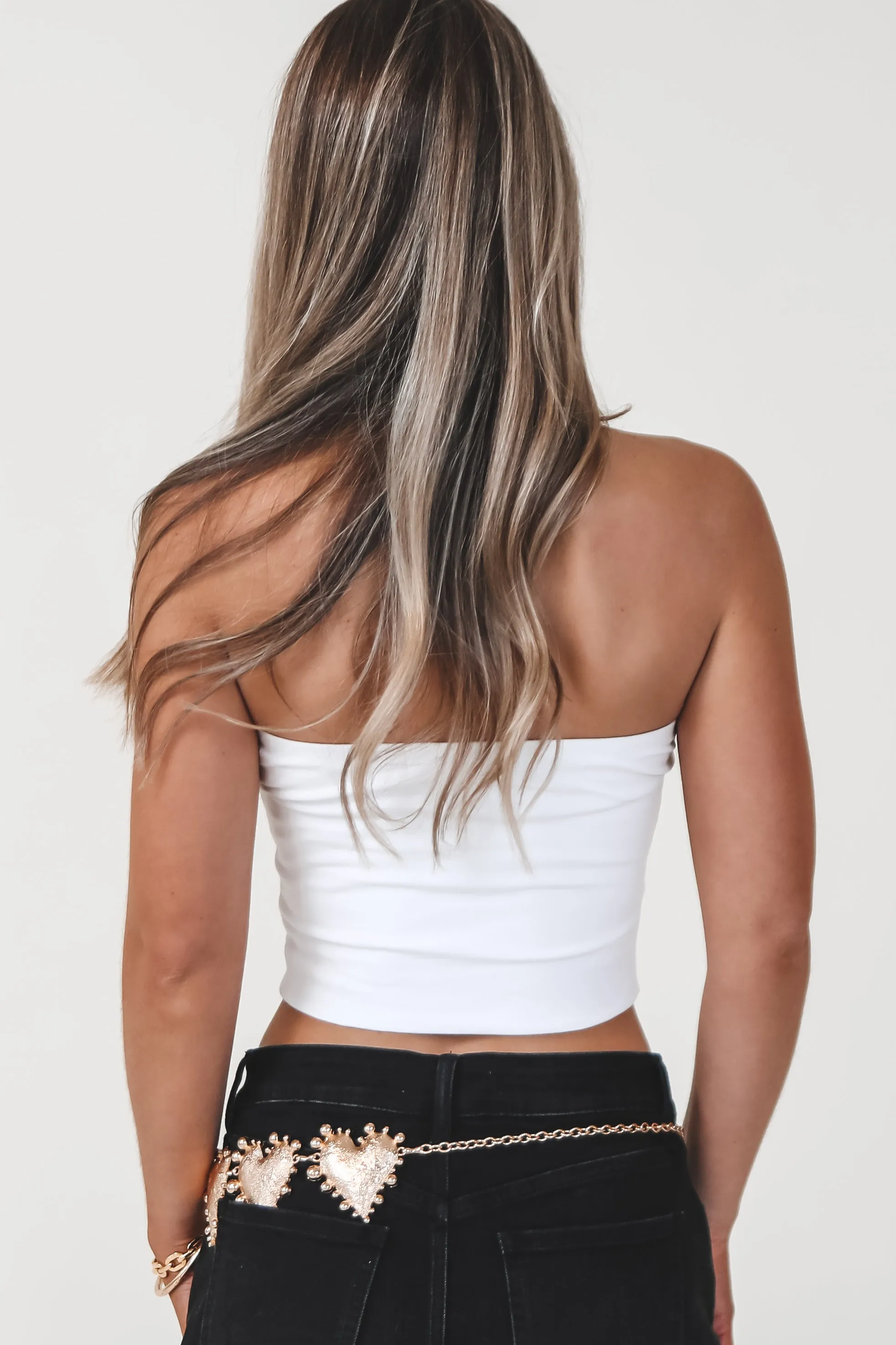 Put It On The Cowboys Tab Strapless Graphic Top