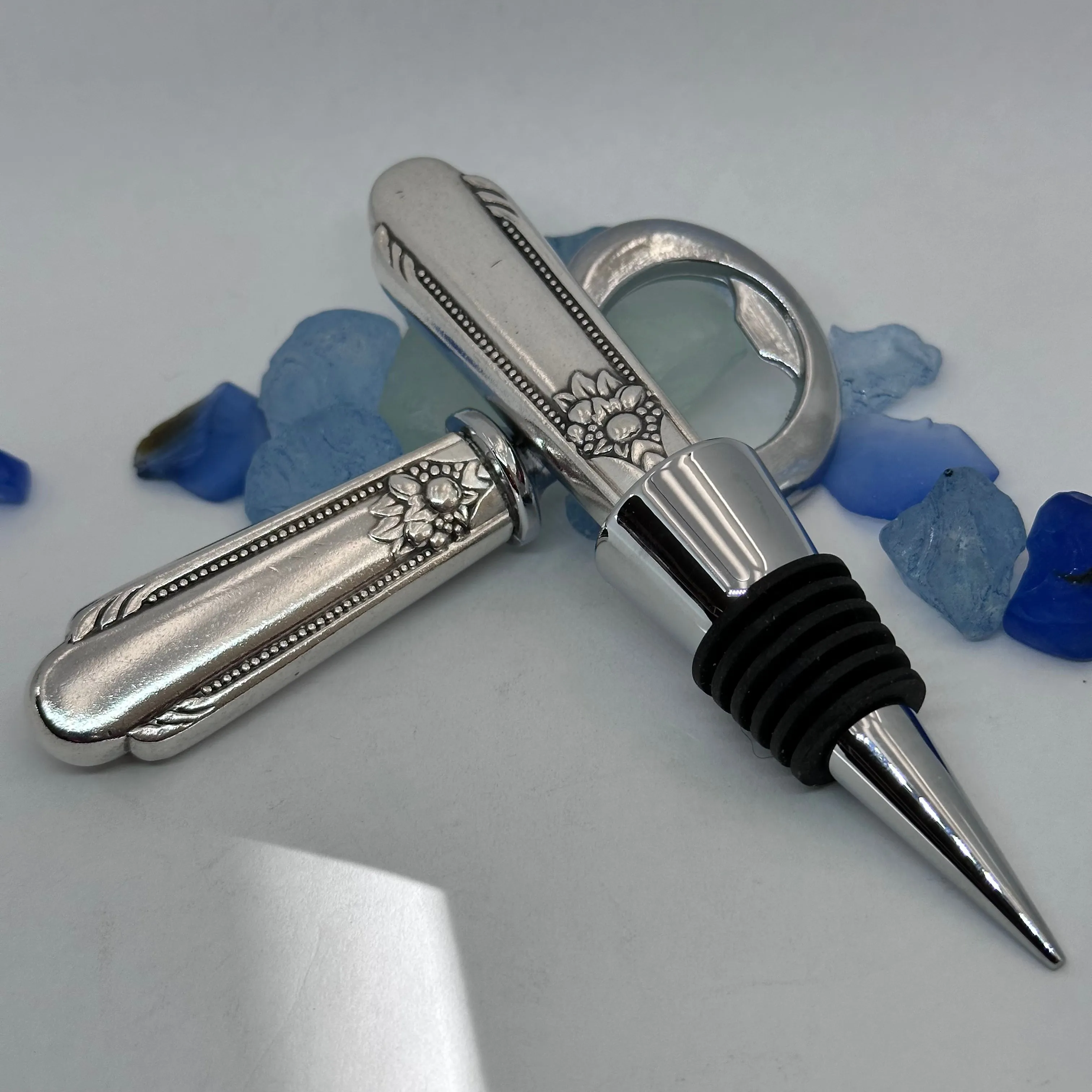 "Memory-Hiawatha” Vintage Silverware Bottle Stopper | Wm Rogers Silverplate 1937 | Up-Cycled Wine Stopper | Silverware Bottle Closure | Antique Knife Handle Wine Plug
