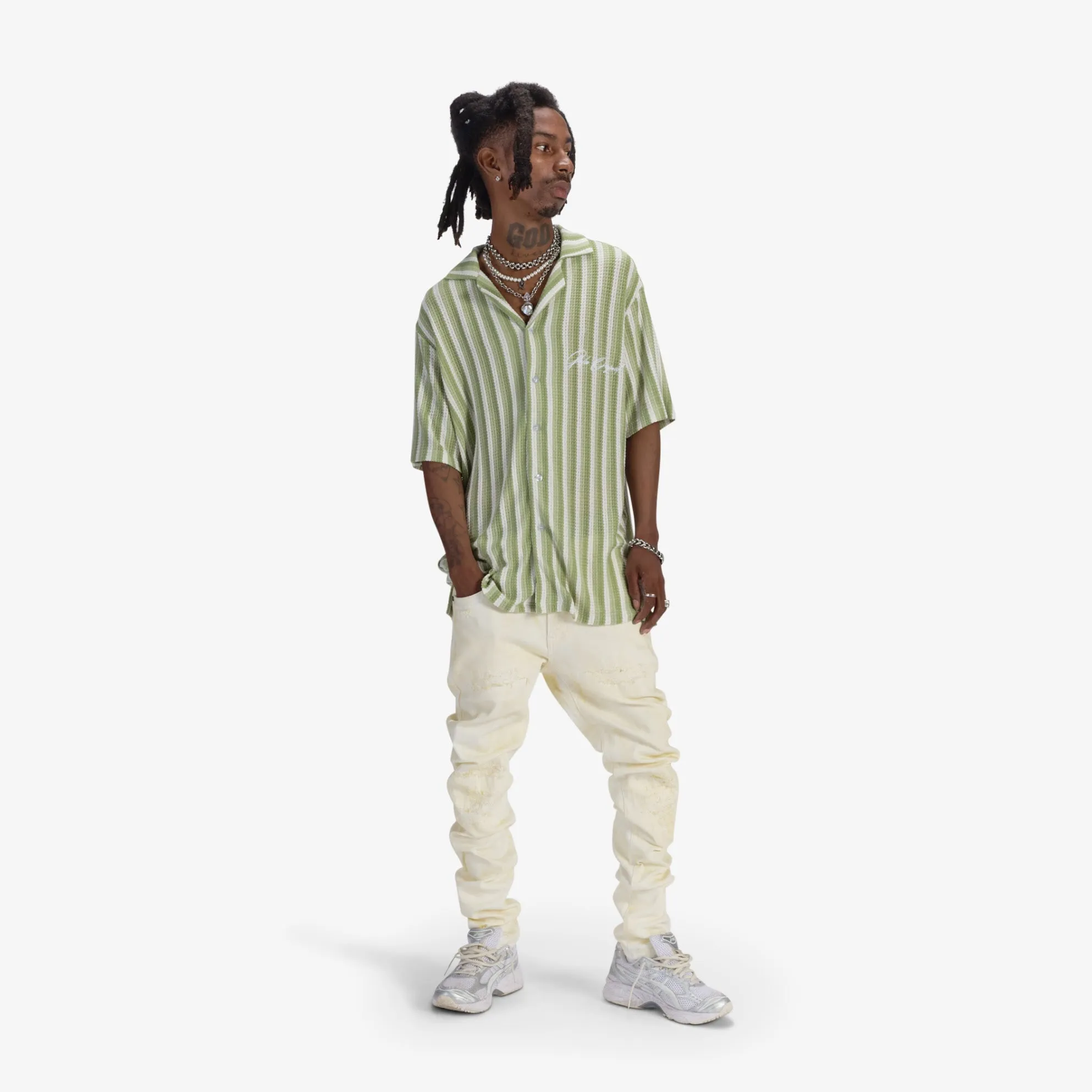 "Sierra" Button-Up (lime stripe)