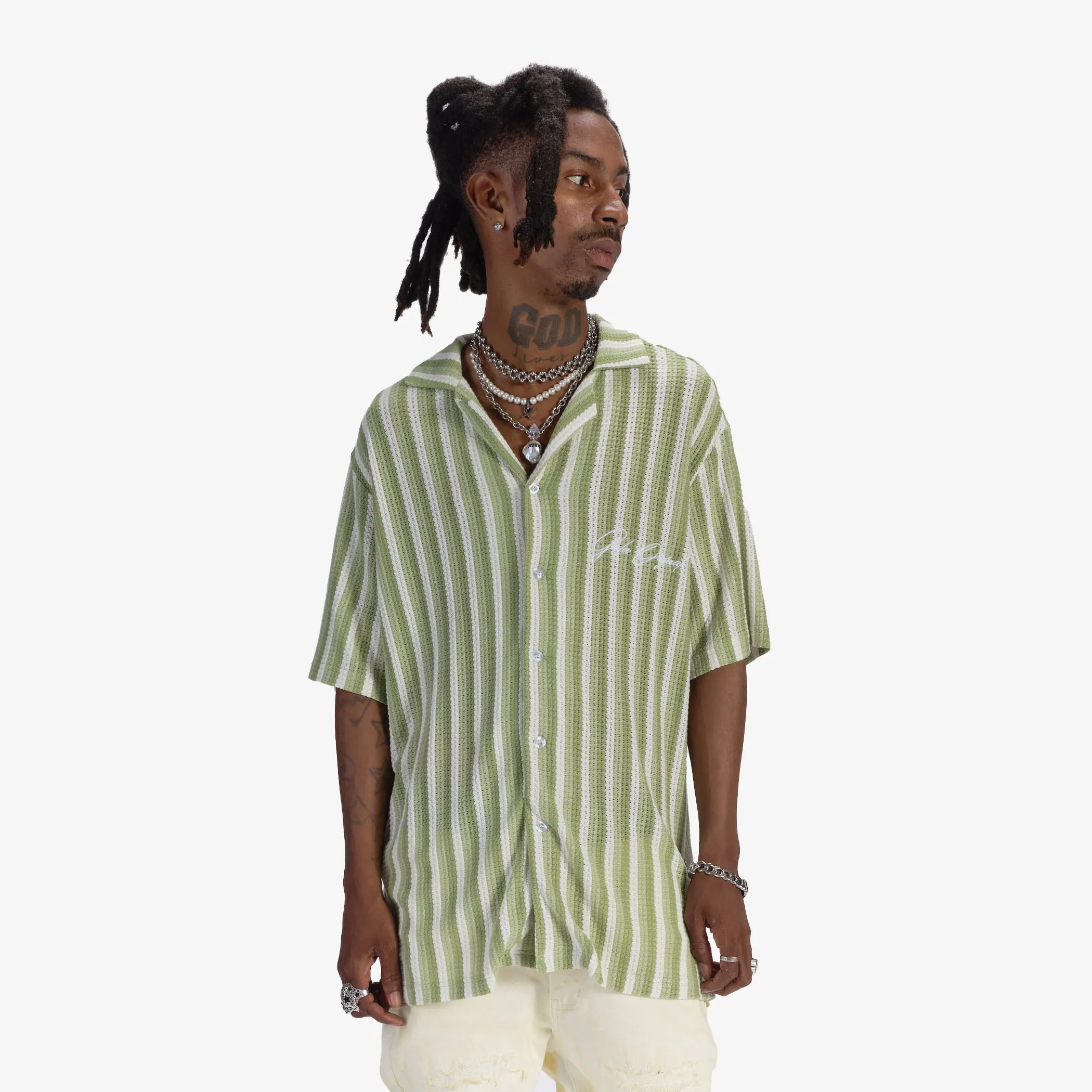 "Sierra" Button-Up (lime stripe)