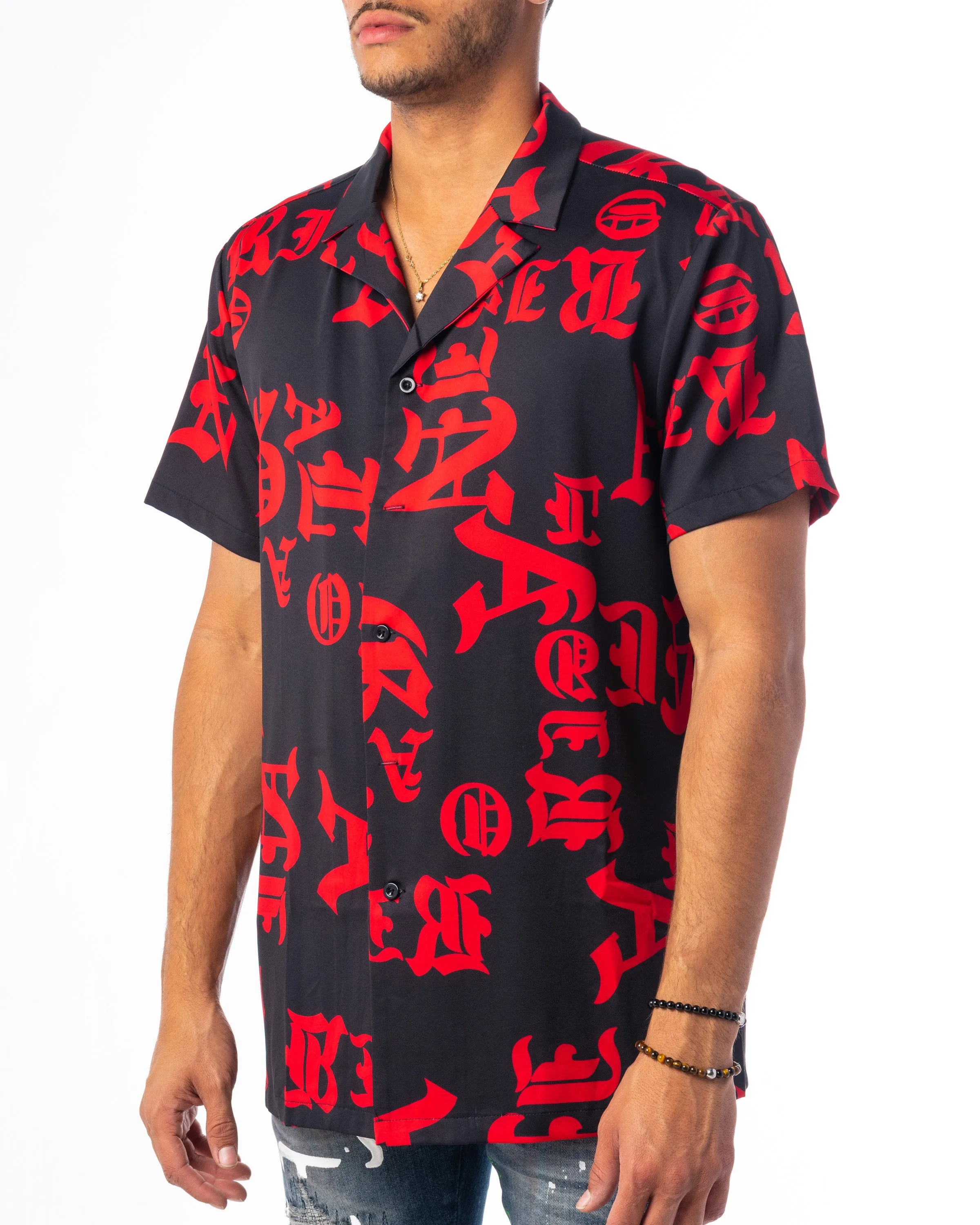 "TYPO LOUNGE" BUTTON UP (BLACK/RED)
