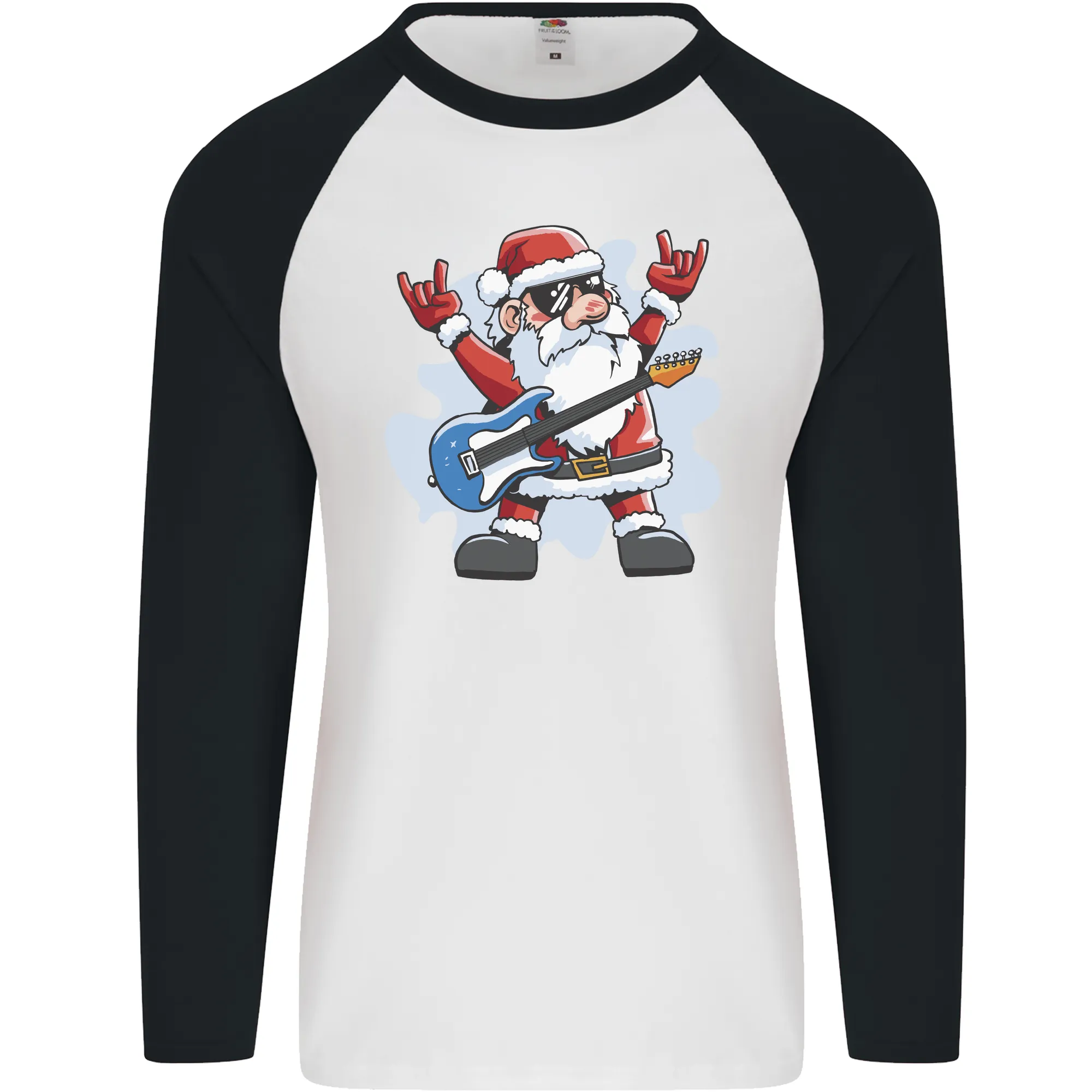 Rock n Roll Santa Electric Guitar Christmas Xmas Mens L/S Baseball T-Shirt