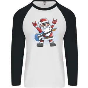 Rock n Roll Santa Electric Guitar Christmas Xmas Mens L/S Baseball T-Shirt