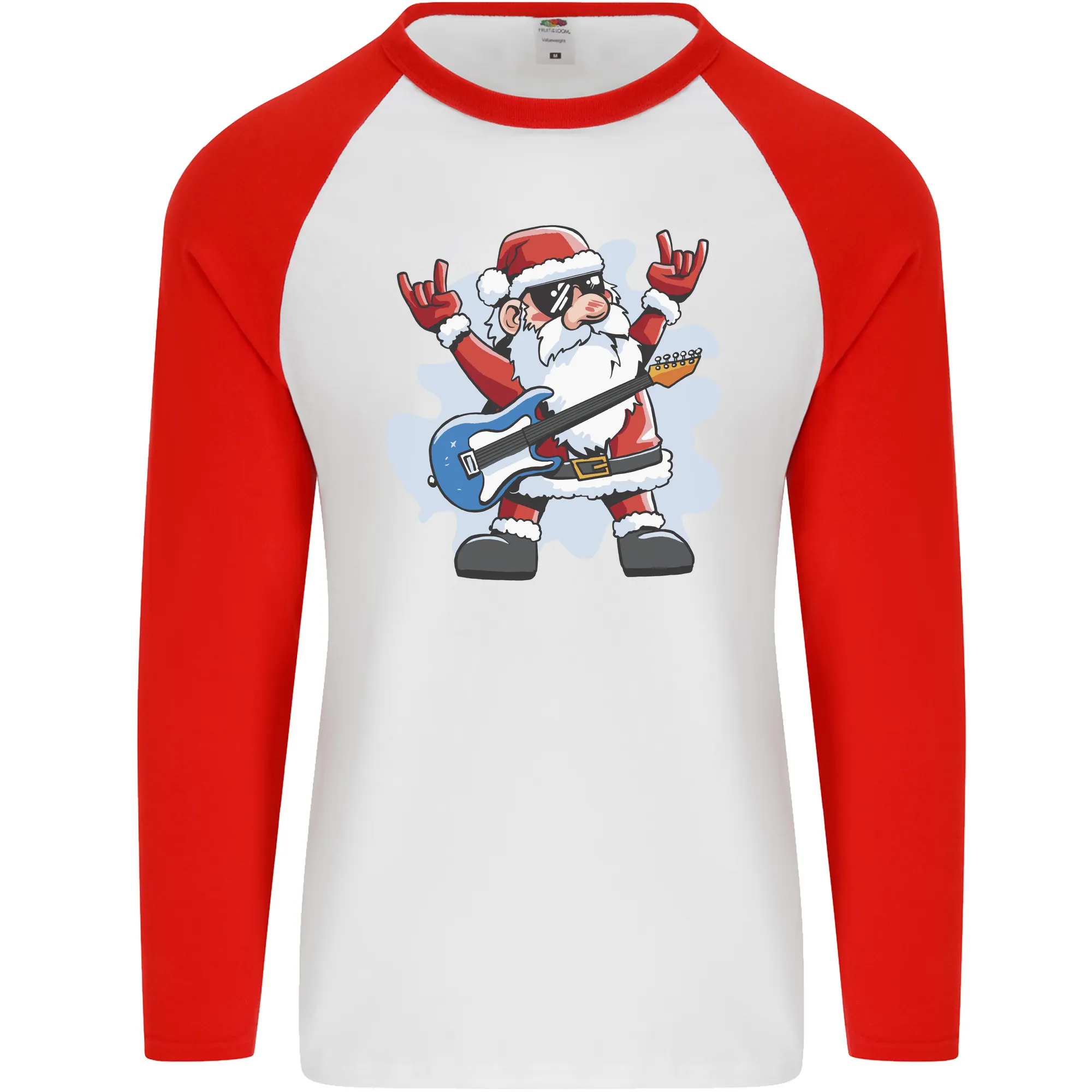Rock n Roll Santa Electric Guitar Christmas Xmas Mens L/S Baseball T-Shirt