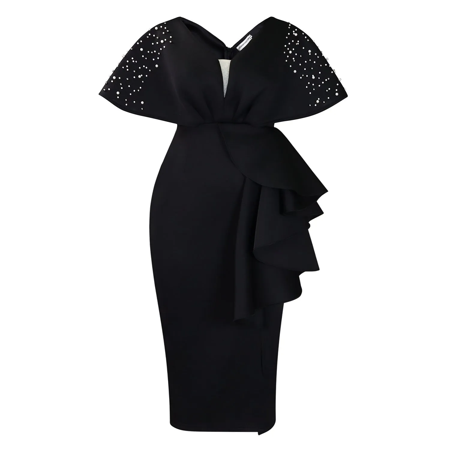 ROMILDI D516  Summer Sexy V-Neck Lotus Leaf Split Bead Gala Dress Celebrity Temperament Banquet Dress