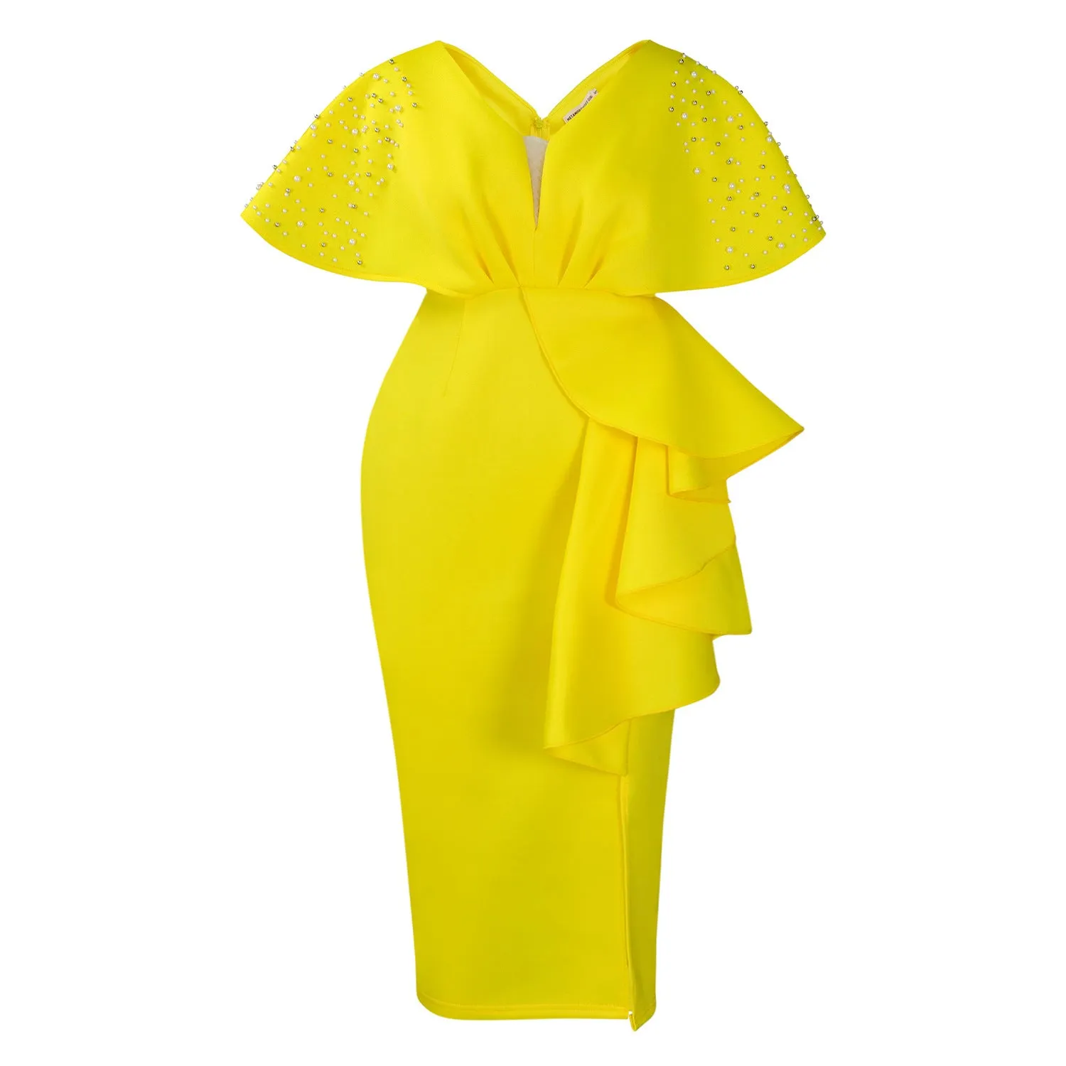 ROMILDI D516  Summer Sexy V-Neck Lotus Leaf Split Bead Gala Dress Celebrity Temperament Banquet Dress