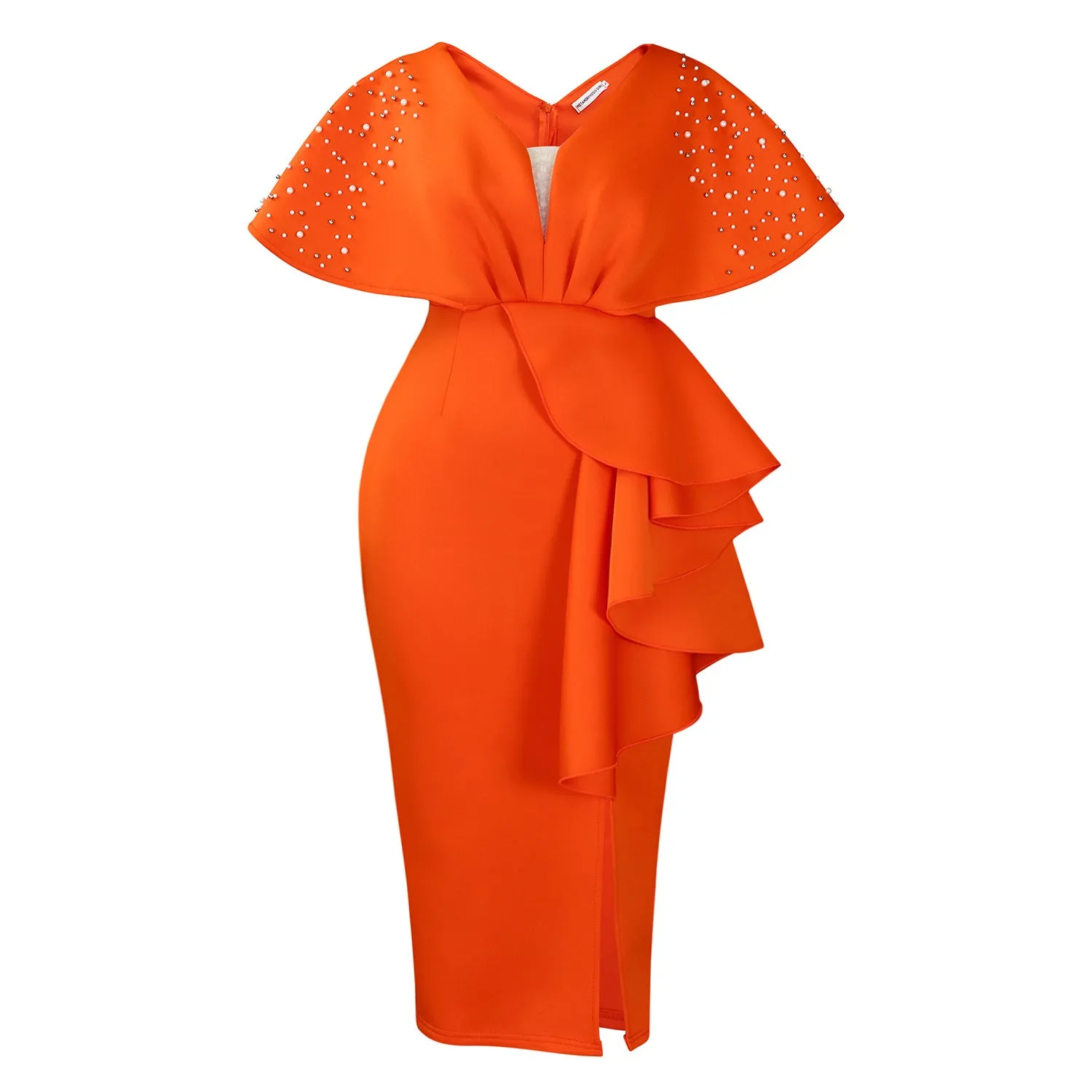 ROMILDI D516  Summer Sexy V-Neck Lotus Leaf Split Bead Gala Dress Celebrity Temperament Banquet Dress