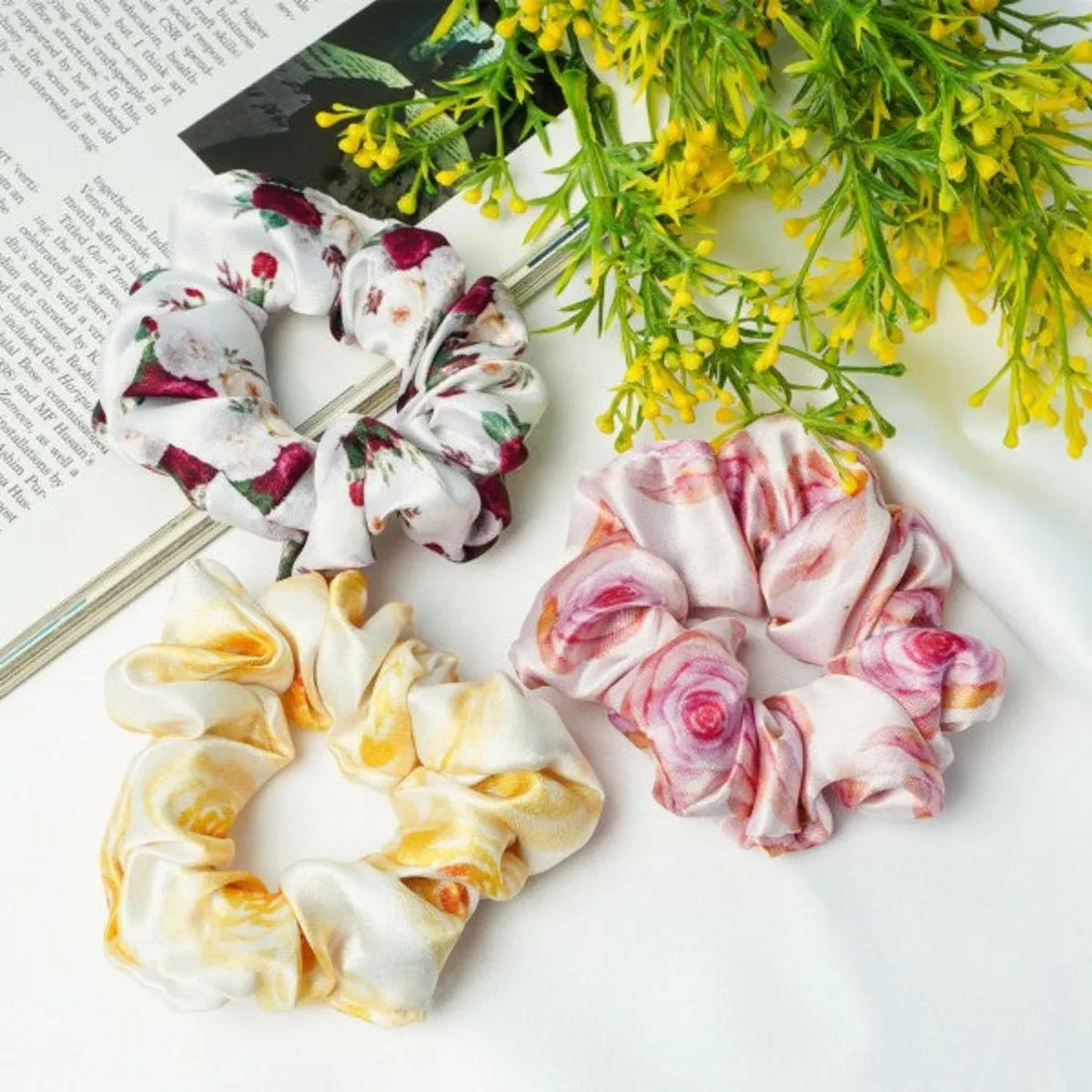 Rose Printed Scrunchies Set of 3