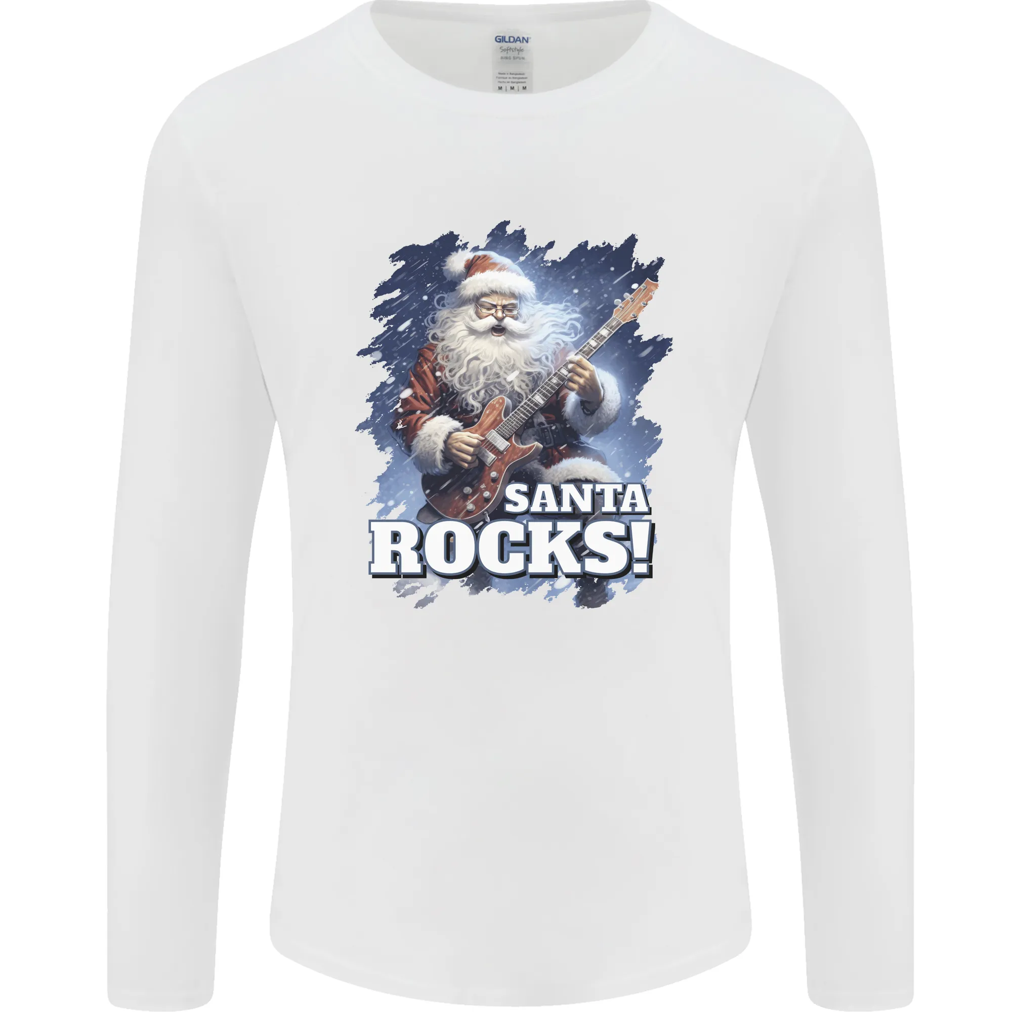 Santa Rocks Christmas Guitar Music Heavy Metal Mens Long Sleeve T-Shirt