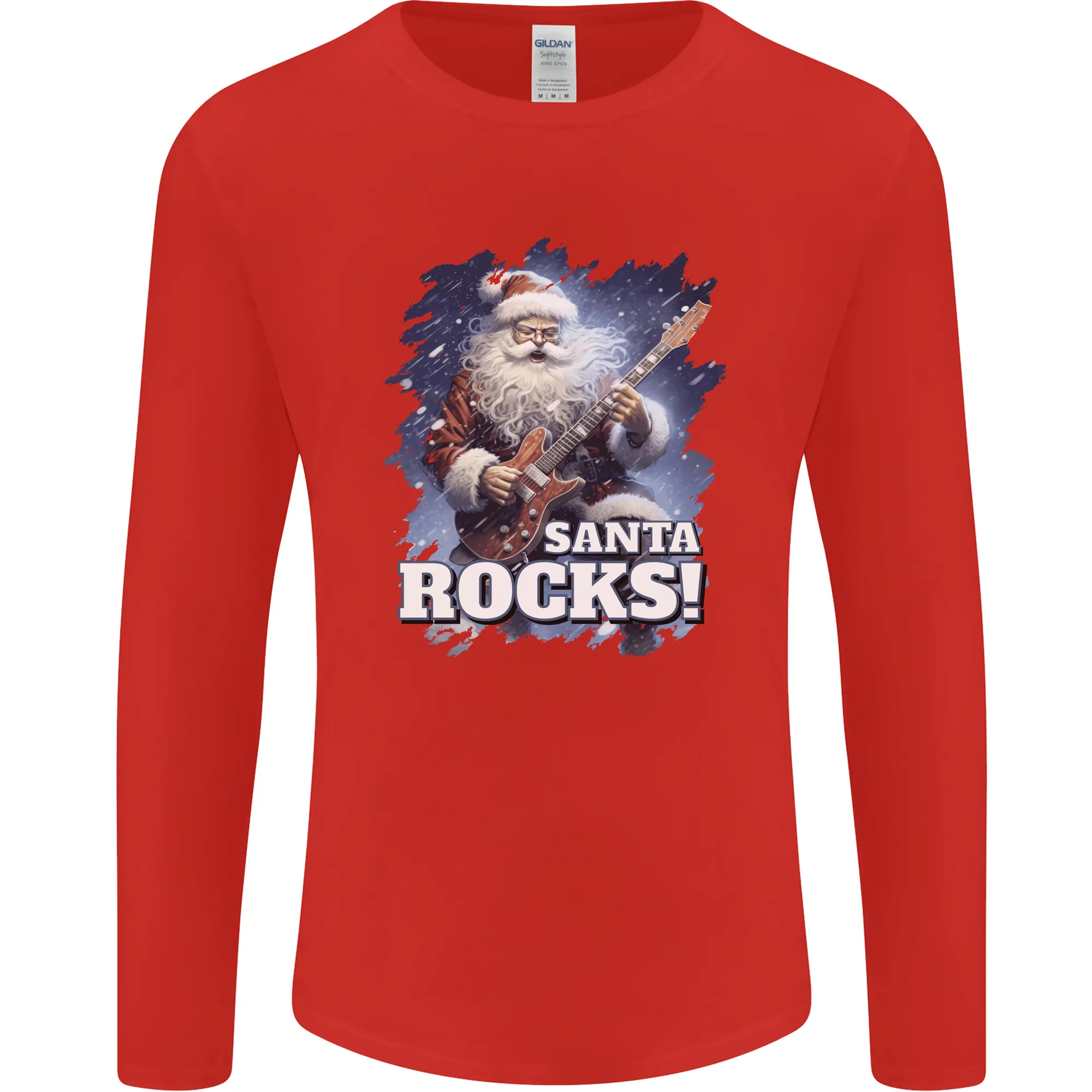 Santa Rocks Christmas Guitar Music Heavy Metal Mens Long Sleeve T-Shirt