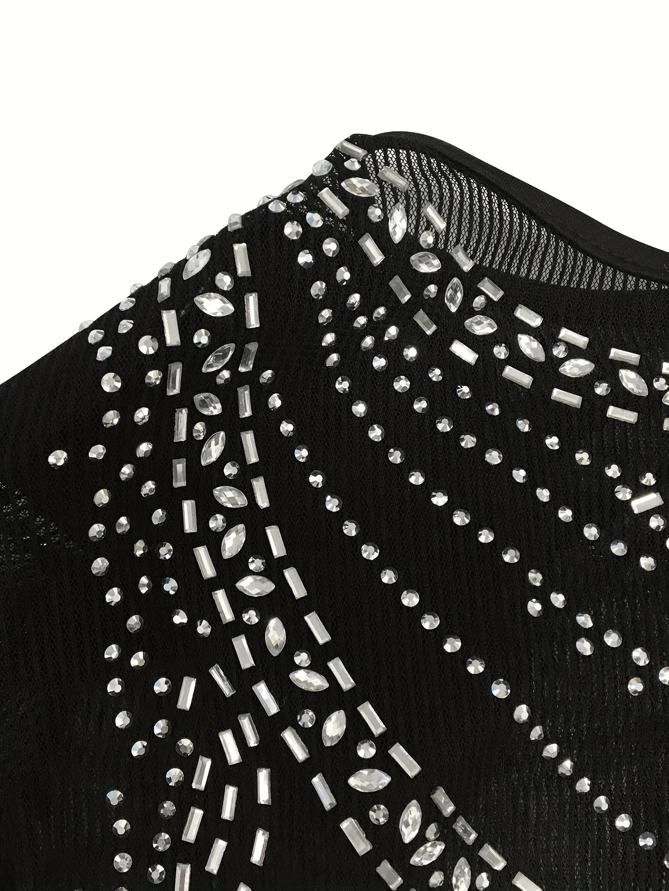 Seductive Sparkle - Floor-Length Rhinestone Mesh Sheer Dress with Long Sleeves & Siren Split - Glamorous Bodycon Evening Gown for Nightclub & Gala Events, Womens Fashion