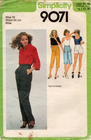 Simplicity 9071 Womens Pleat Front Pants & Shorts 1980s Vintage Sewing Pattern Size 10