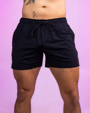 Solid Black Drawstring Shorts