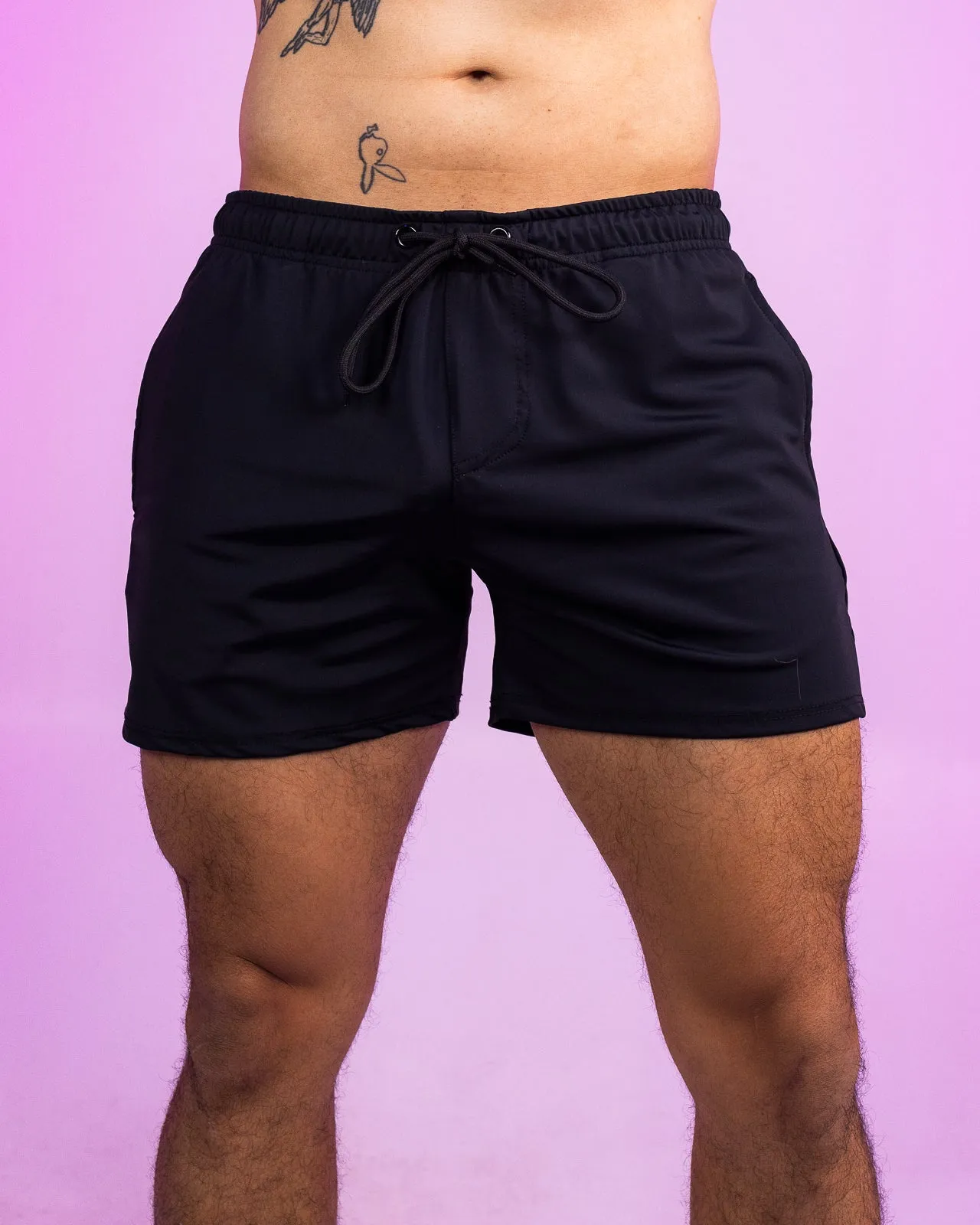 Solid Black Drawstring Shorts