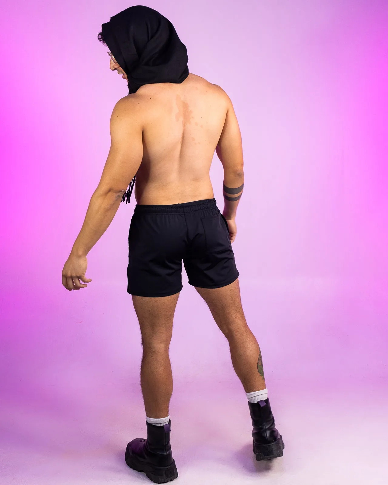 Solid Black Drawstring Shorts