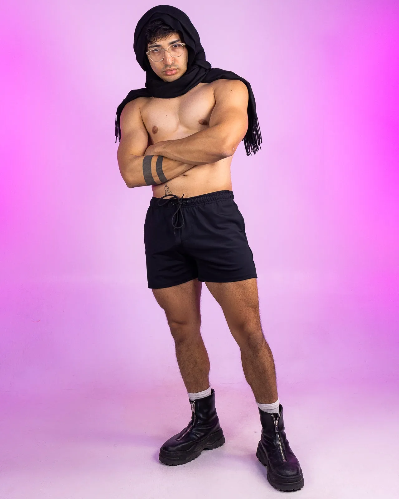 Solid Black Drawstring Shorts