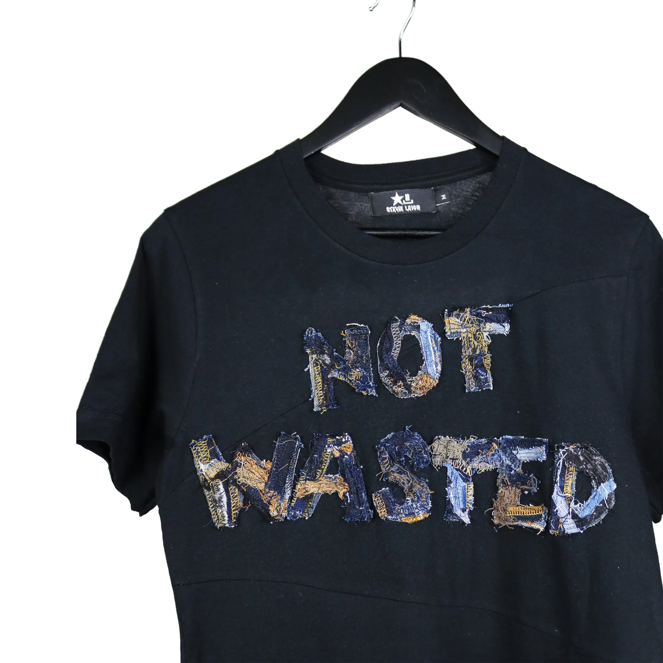 Start Today - Upcycled t-shirt with denim patches