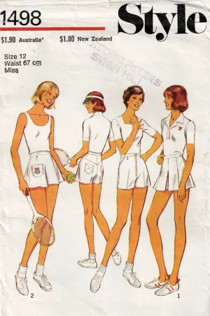 Style 1498 Womens Tennis Skirts & Shorts 1970s Vintage Sewing Pattern Size 12 Bust 34 Inches