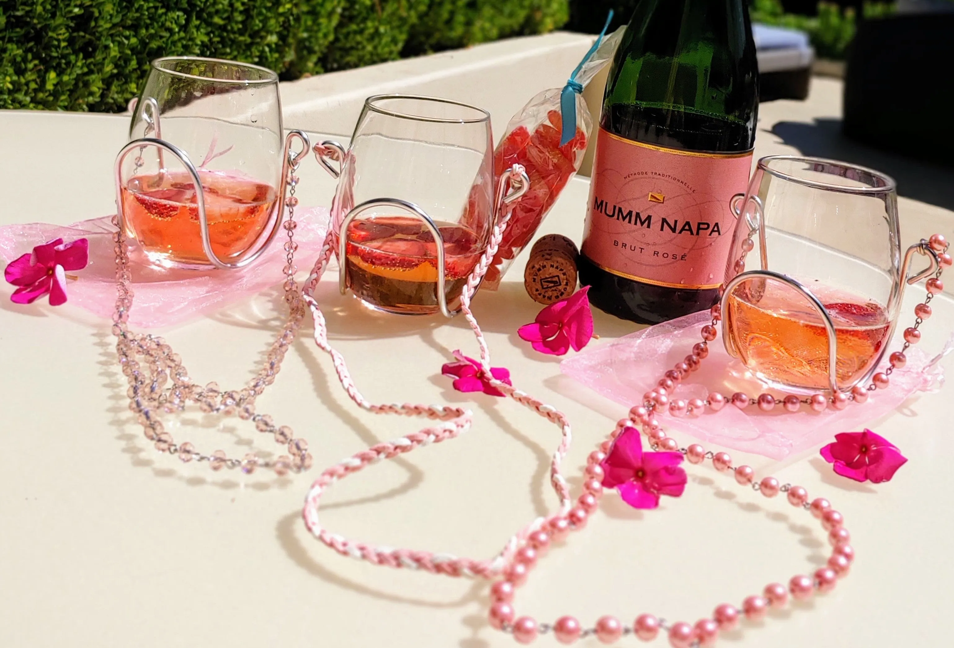 Suede - Pink & White - Wine Glass Necklace