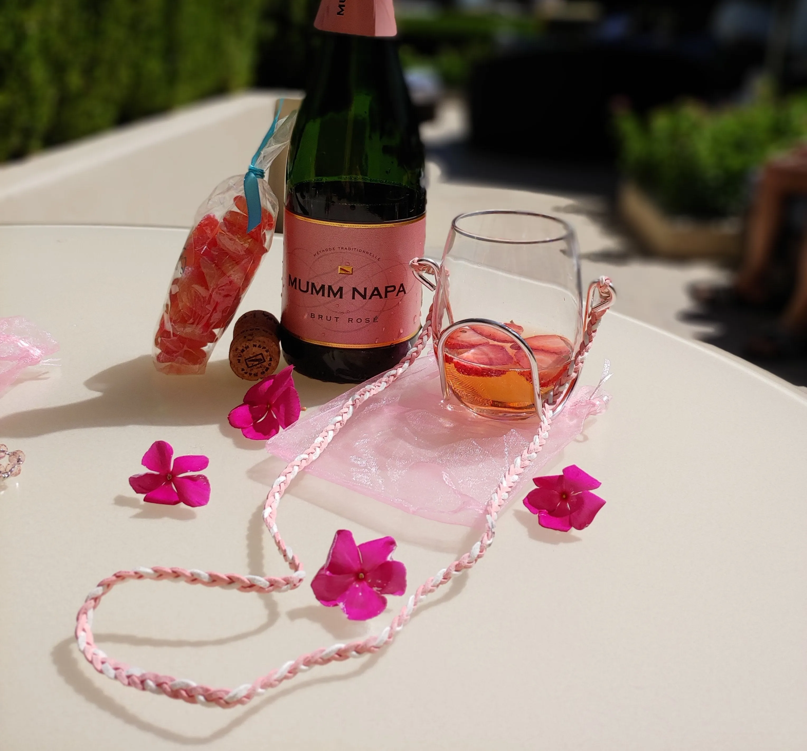 Suede - Pink & White - Wine Glass Necklace