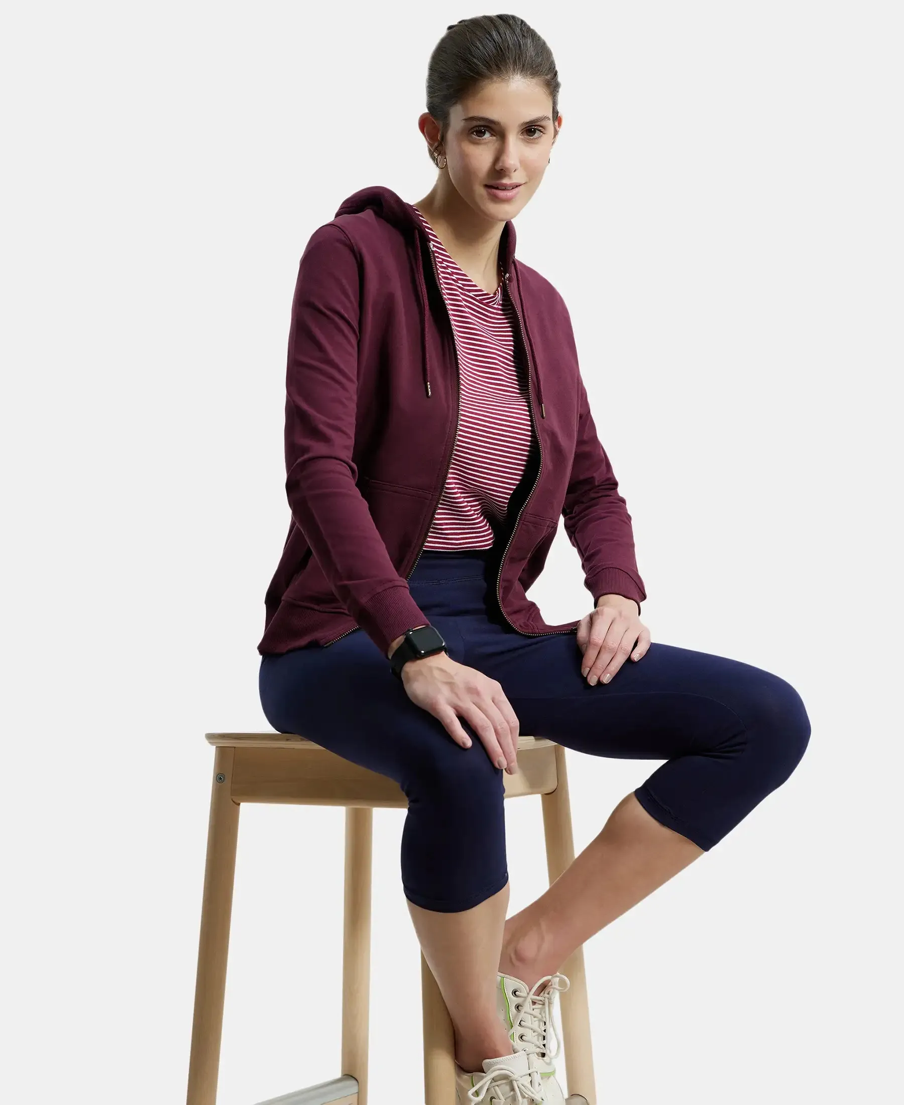 Super Combed Cotton French Terry Fabric Hoodie Jacket with Side Pockets - Wine Tasting