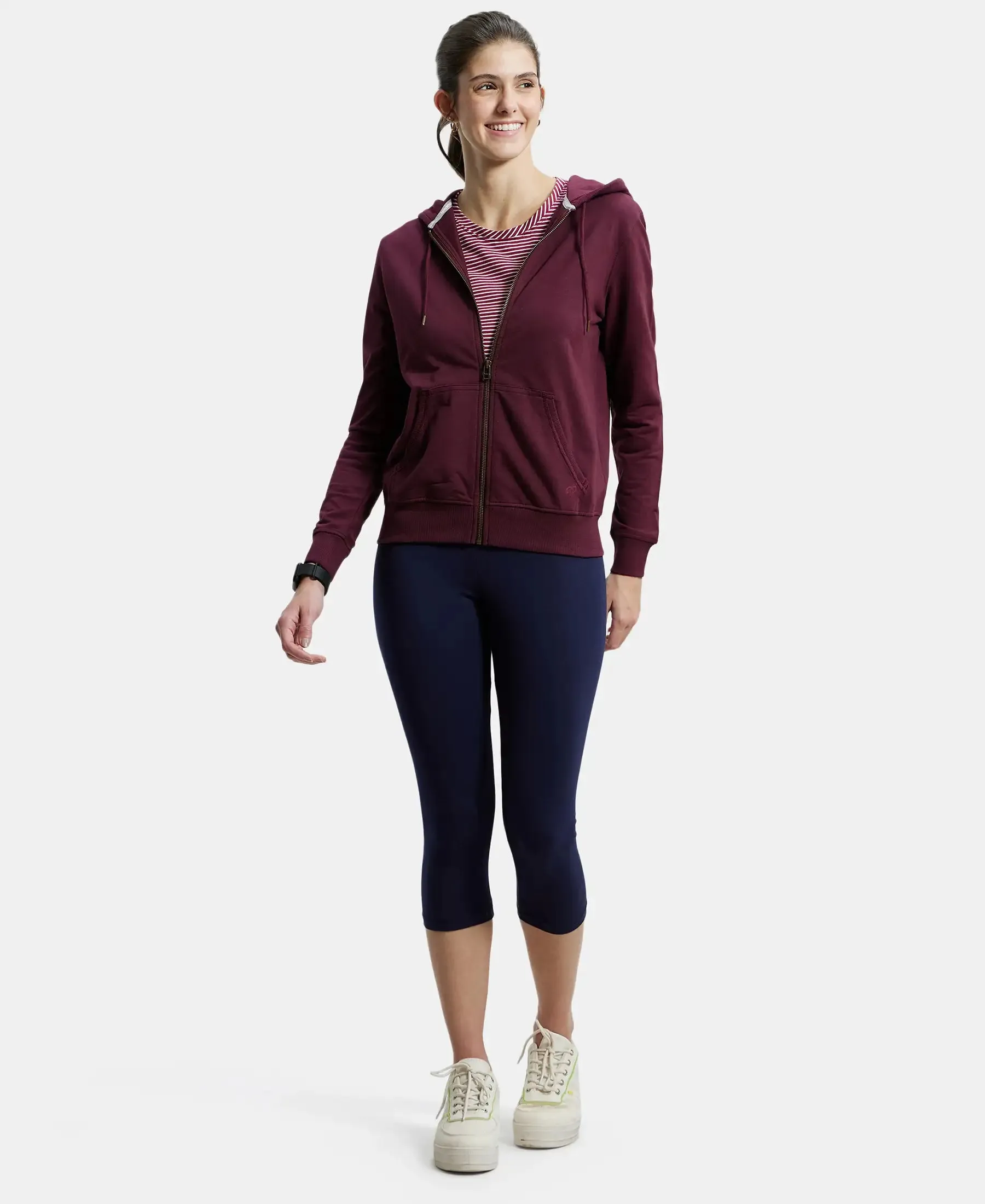 Super Combed Cotton French Terry Fabric Hoodie Jacket with Side Pockets - Wine Tasting