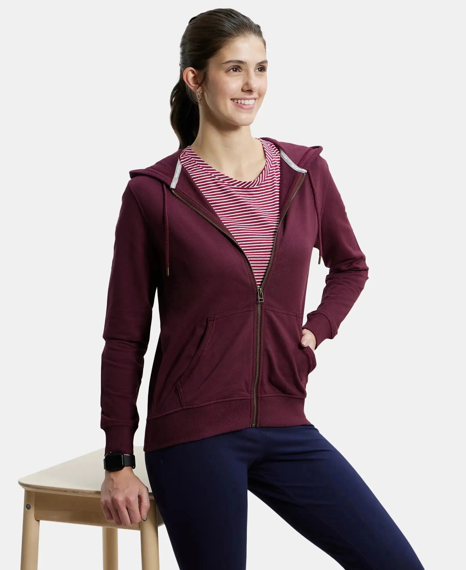 Super Combed Cotton French Terry Fabric Hoodie Jacket with Side Pockets - Wine Tasting