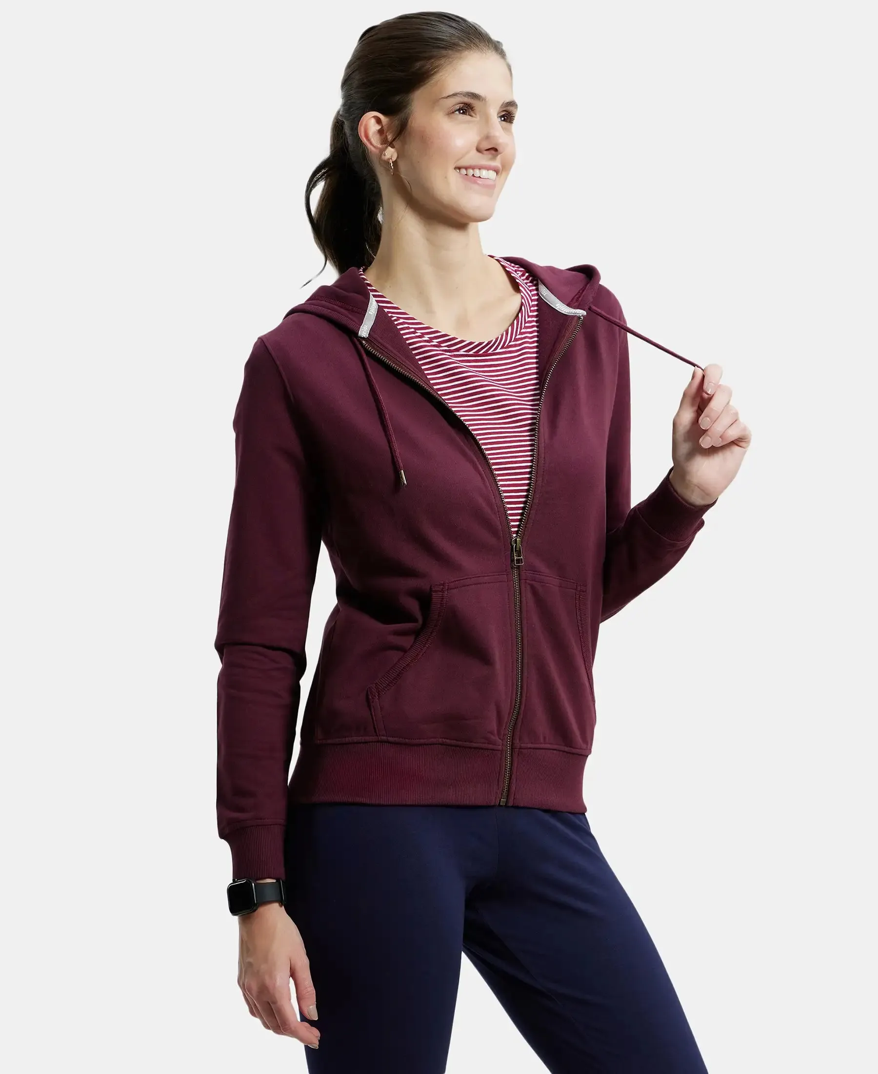 Super Combed Cotton French Terry Fabric Hoodie Jacket with Side Pockets - Wine Tasting