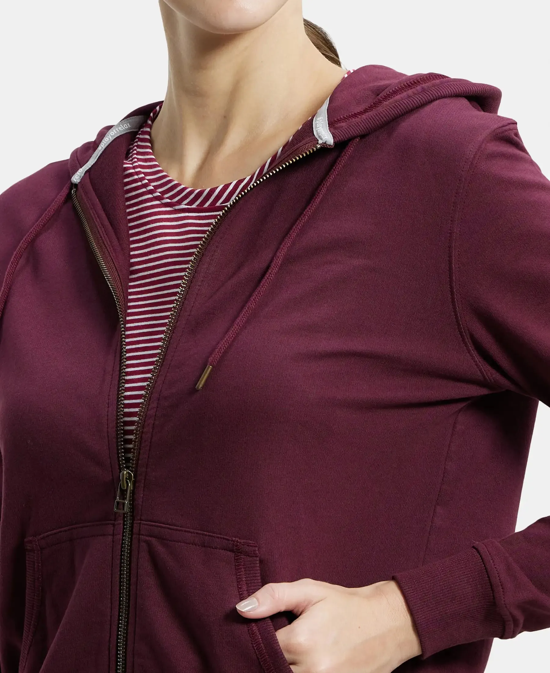 Super Combed Cotton French Terry Fabric Hoodie Jacket with Side Pockets - Wine Tasting