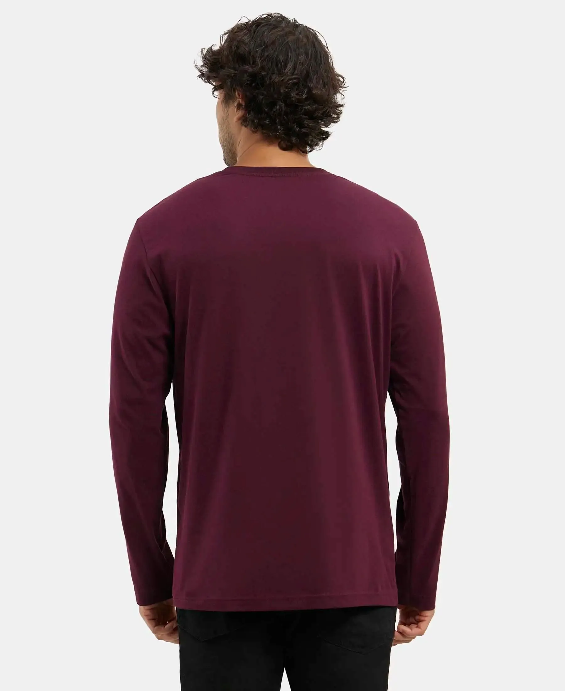 Super Combed Cotton Rich Solid Round Neck Full Sleeve T-Shirt - Wine Tasting
