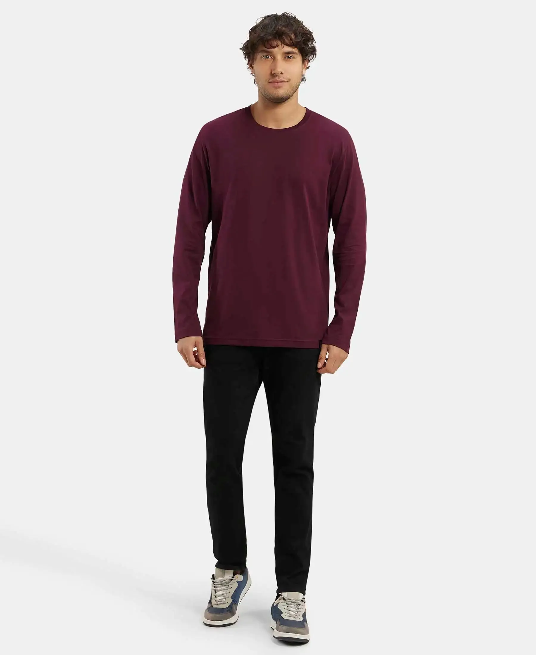Super Combed Cotton Rich Solid Round Neck Full Sleeve T-Shirt - Wine Tasting
