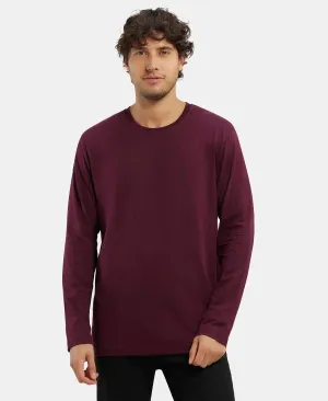 Super Combed Cotton Rich Solid Round Neck Full Sleeve T-Shirt - Wine Tasting