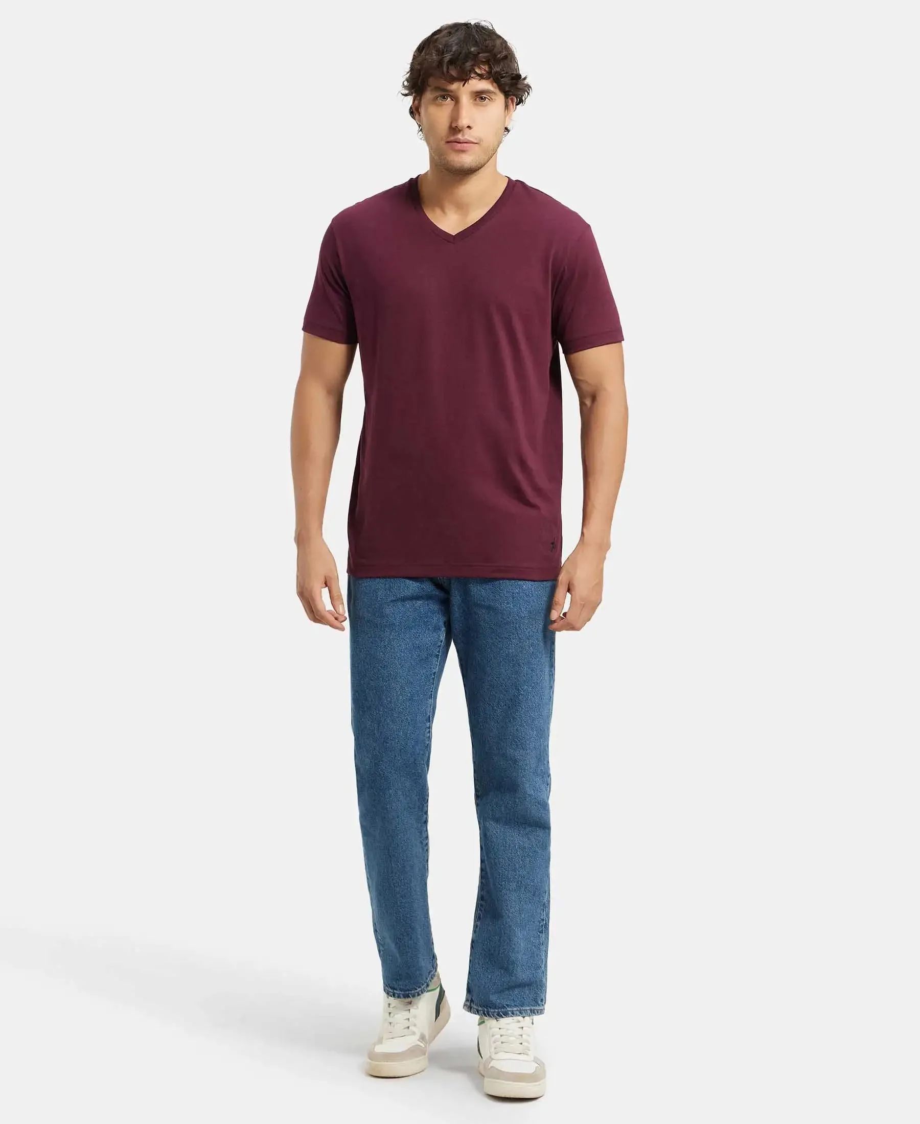 Super Combed Cotton Rich Solid V Neck Half Sleeve T-Shirt  - Wine Tasting