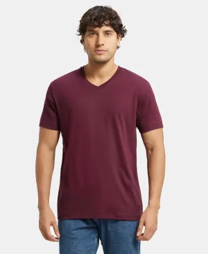 Super Combed Cotton Rich Solid V Neck Half Sleeve T-Shirt  - Wine Tasting