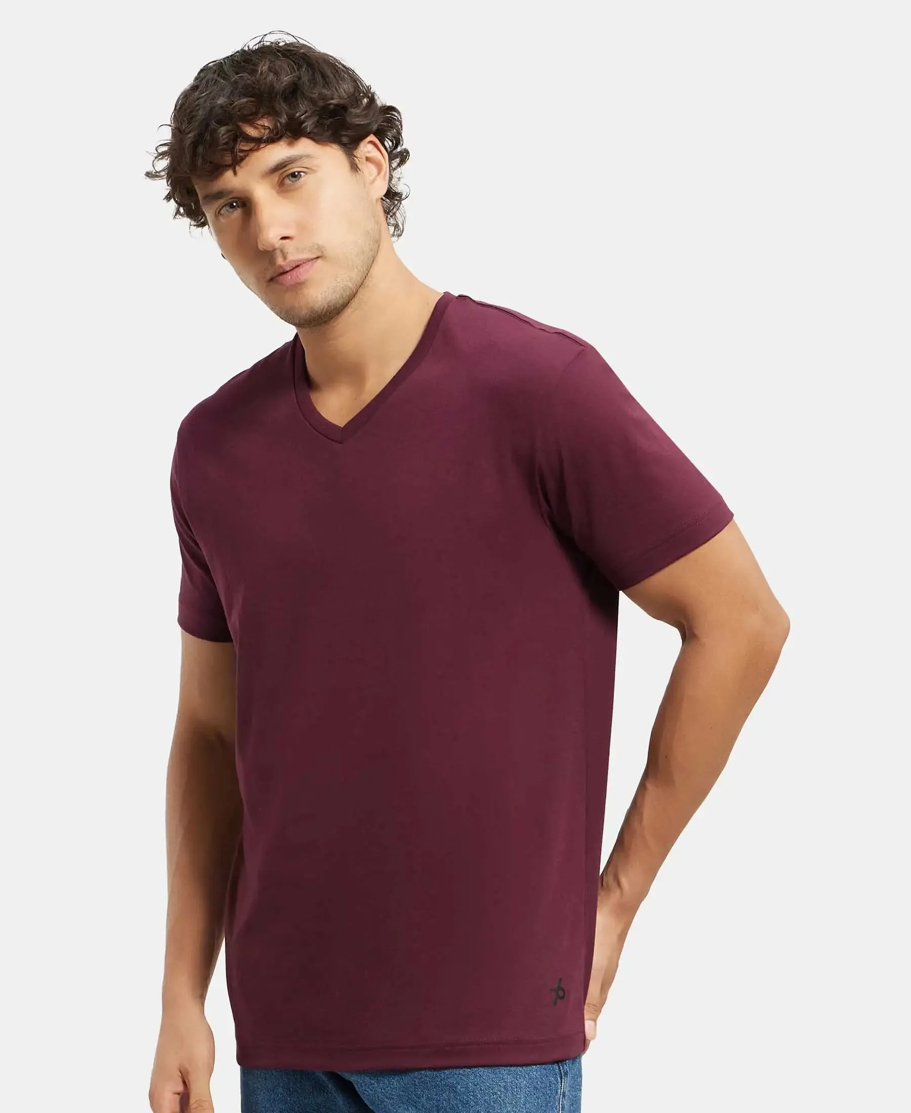 Super Combed Cotton Rich Solid V Neck Half Sleeve T-Shirt  - Wine Tasting