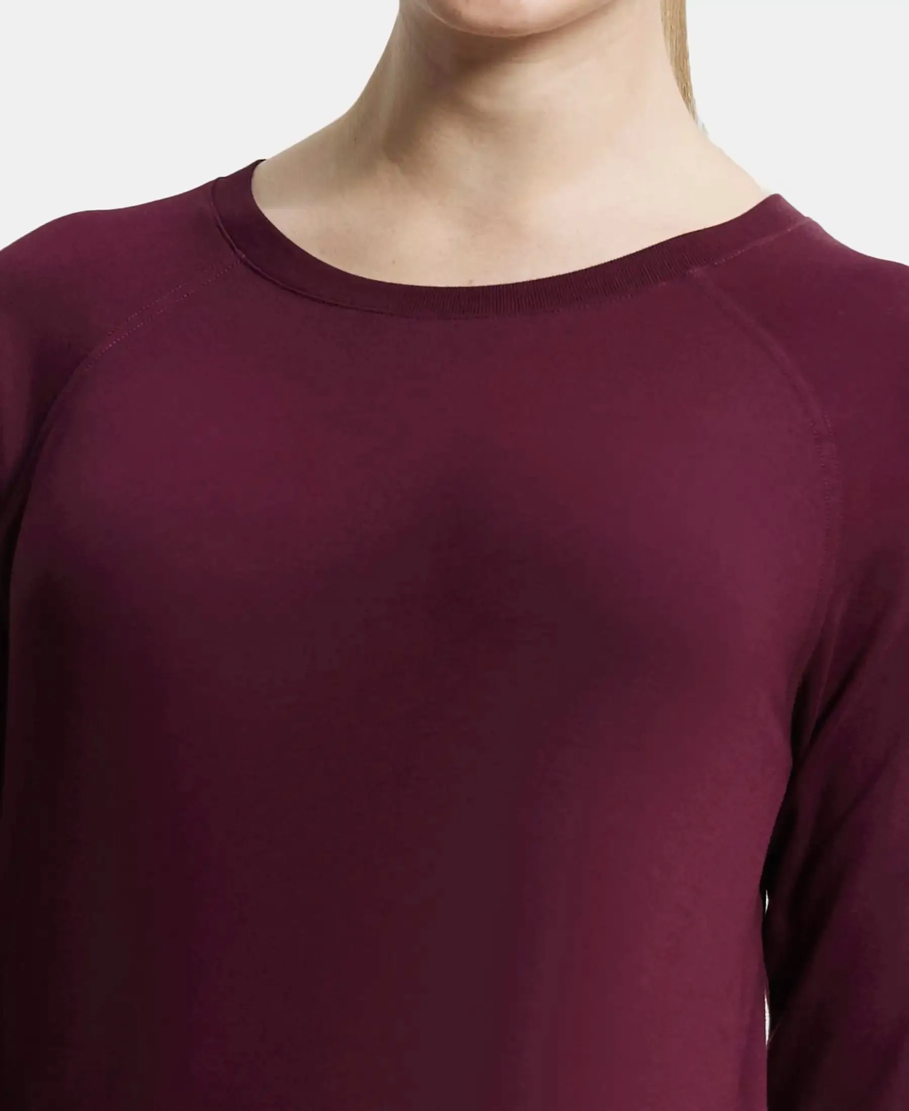 Super Combed Cotton Viscose Elastane Stretch Regular Fit Solid Round Neck Three Quarter Sleeve T-Shirt - Wine Tasting