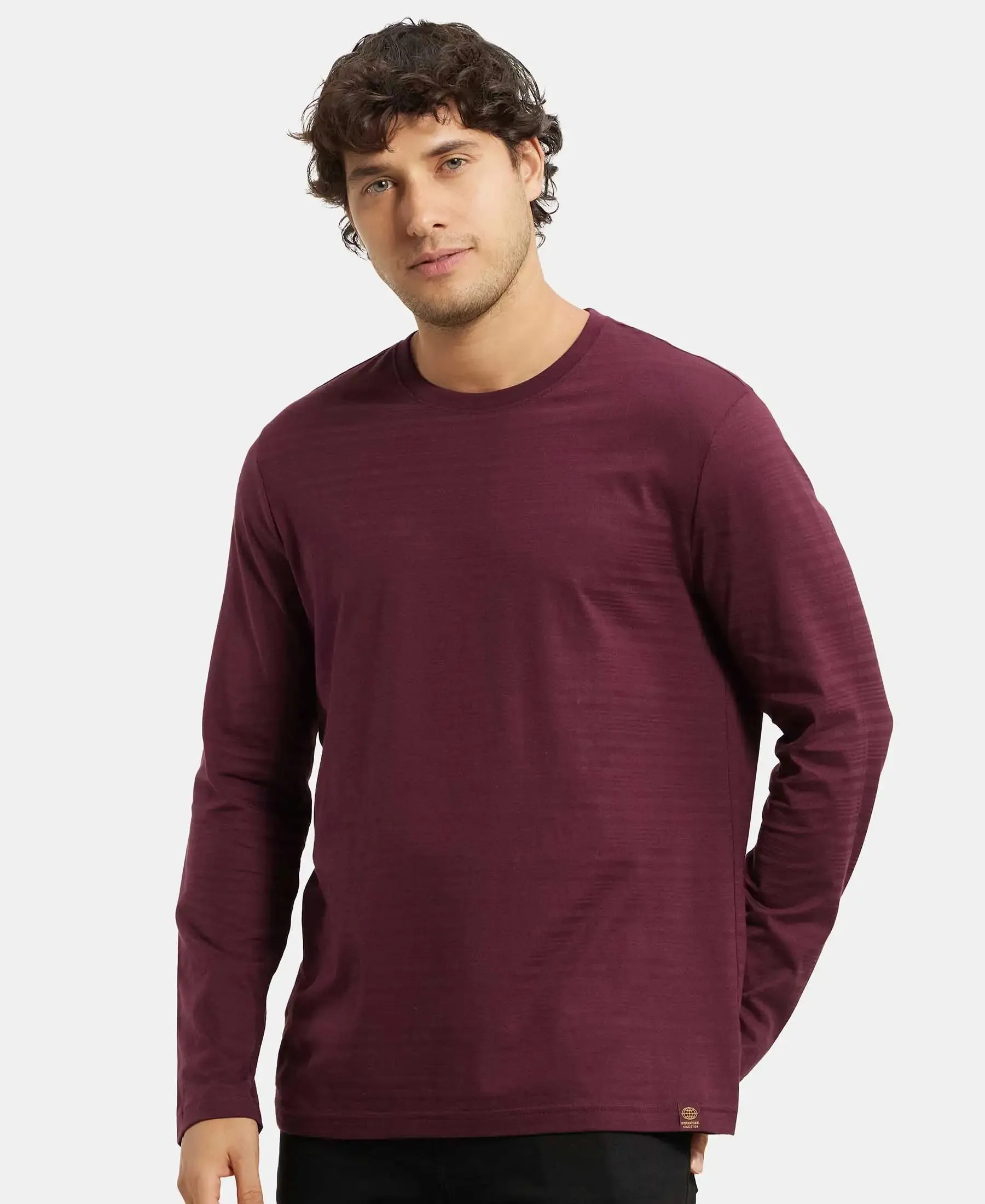 Super Combed Supima Cotton Solid Round Neck Full Sleeve T-Shirt - Wine Tasting