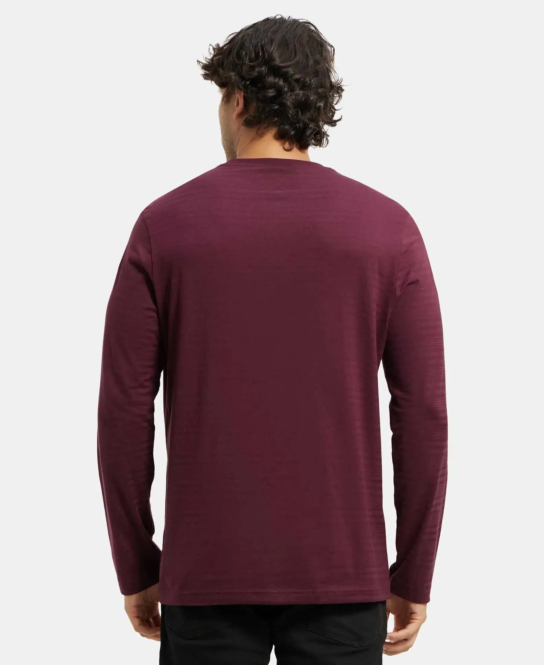 Super Combed Supima Cotton Solid Round Neck Full Sleeve T-Shirt - Wine Tasting
