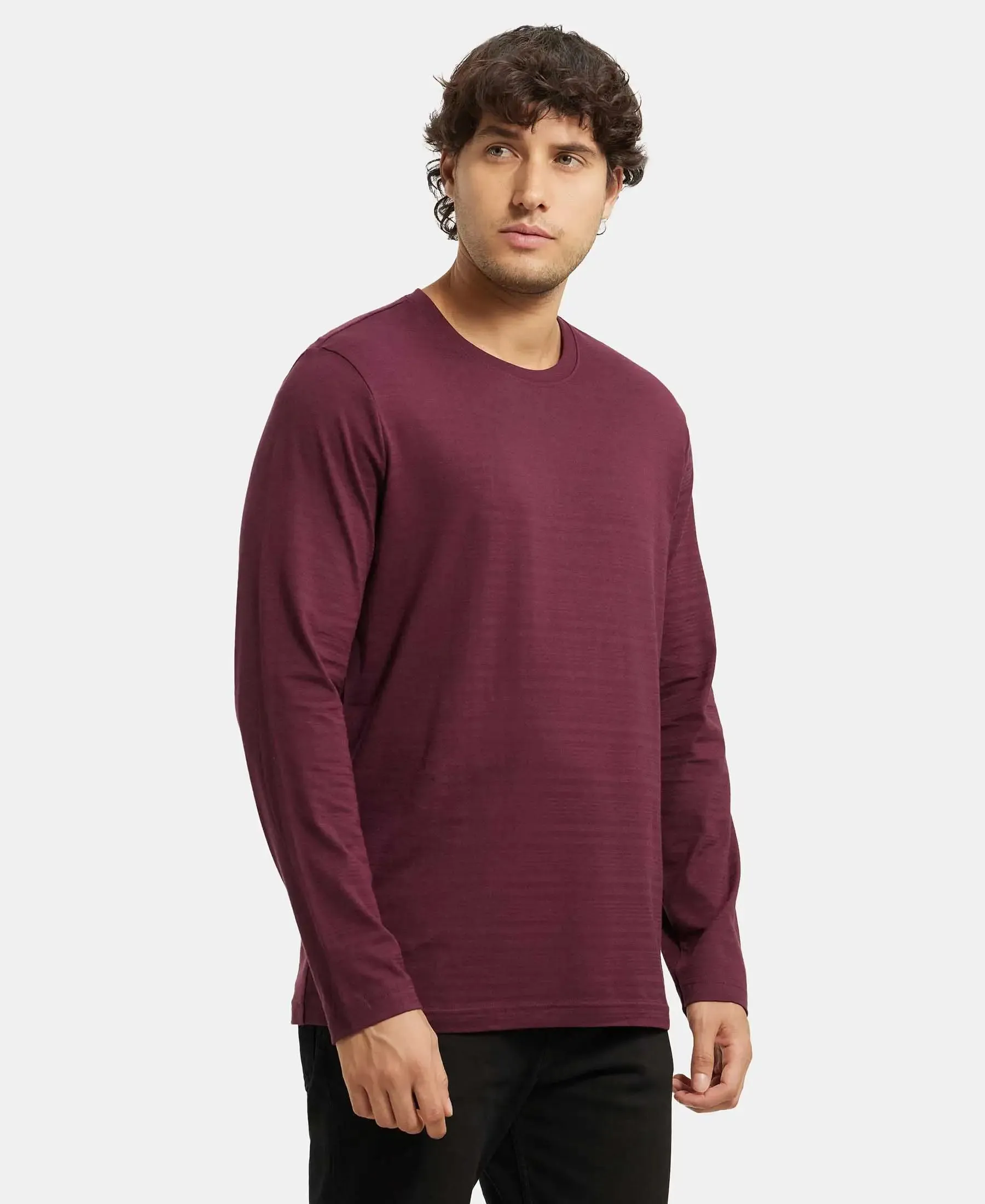 Super Combed Supima Cotton Solid Round Neck Full Sleeve T-Shirt - Wine Tasting