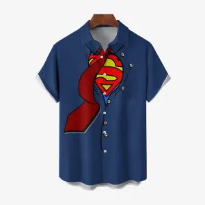 Superpower Men's Cartoon Print Casual Short Sleeve Shirt 2406000554