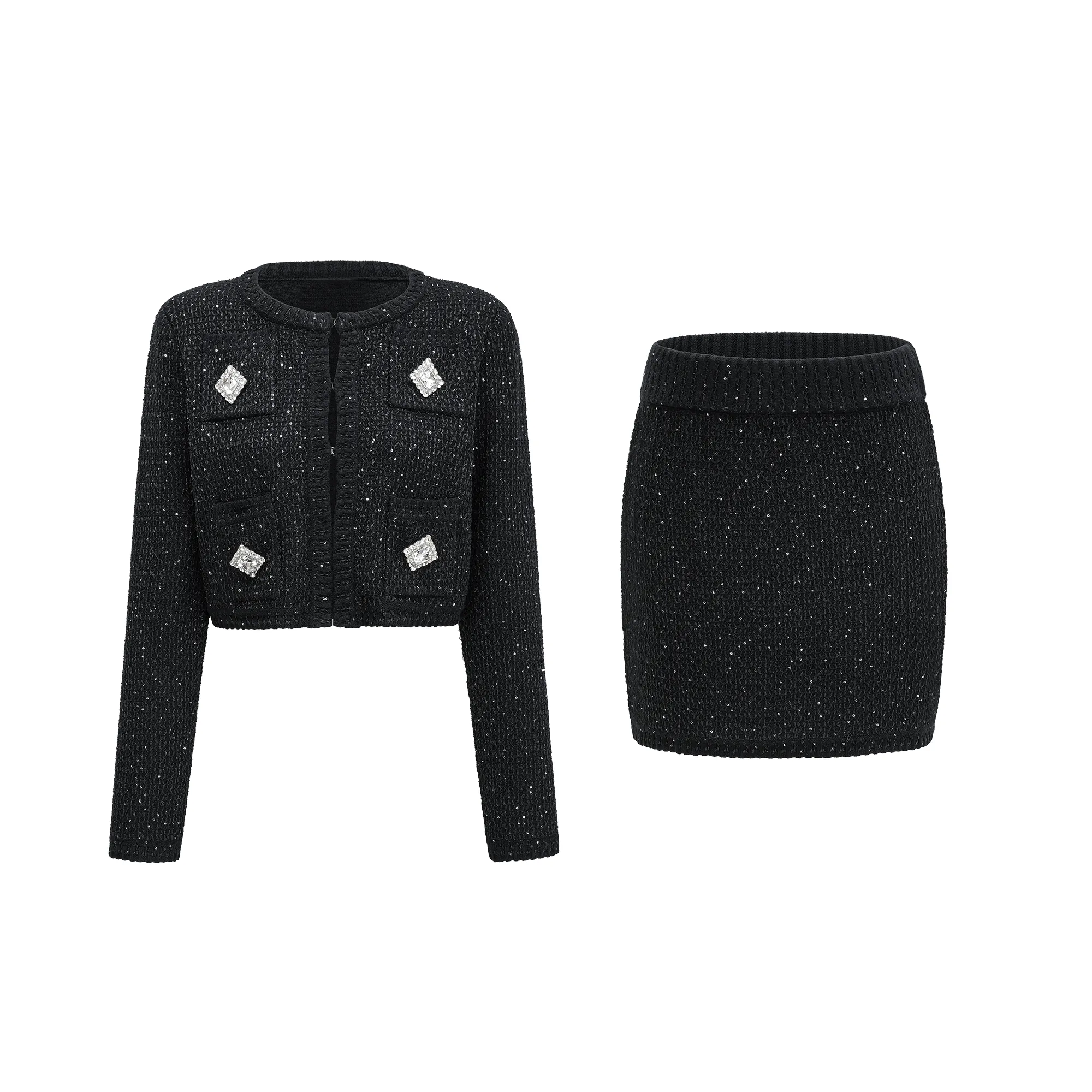 Sylvestra knitted cropped jacket & skirt matching set