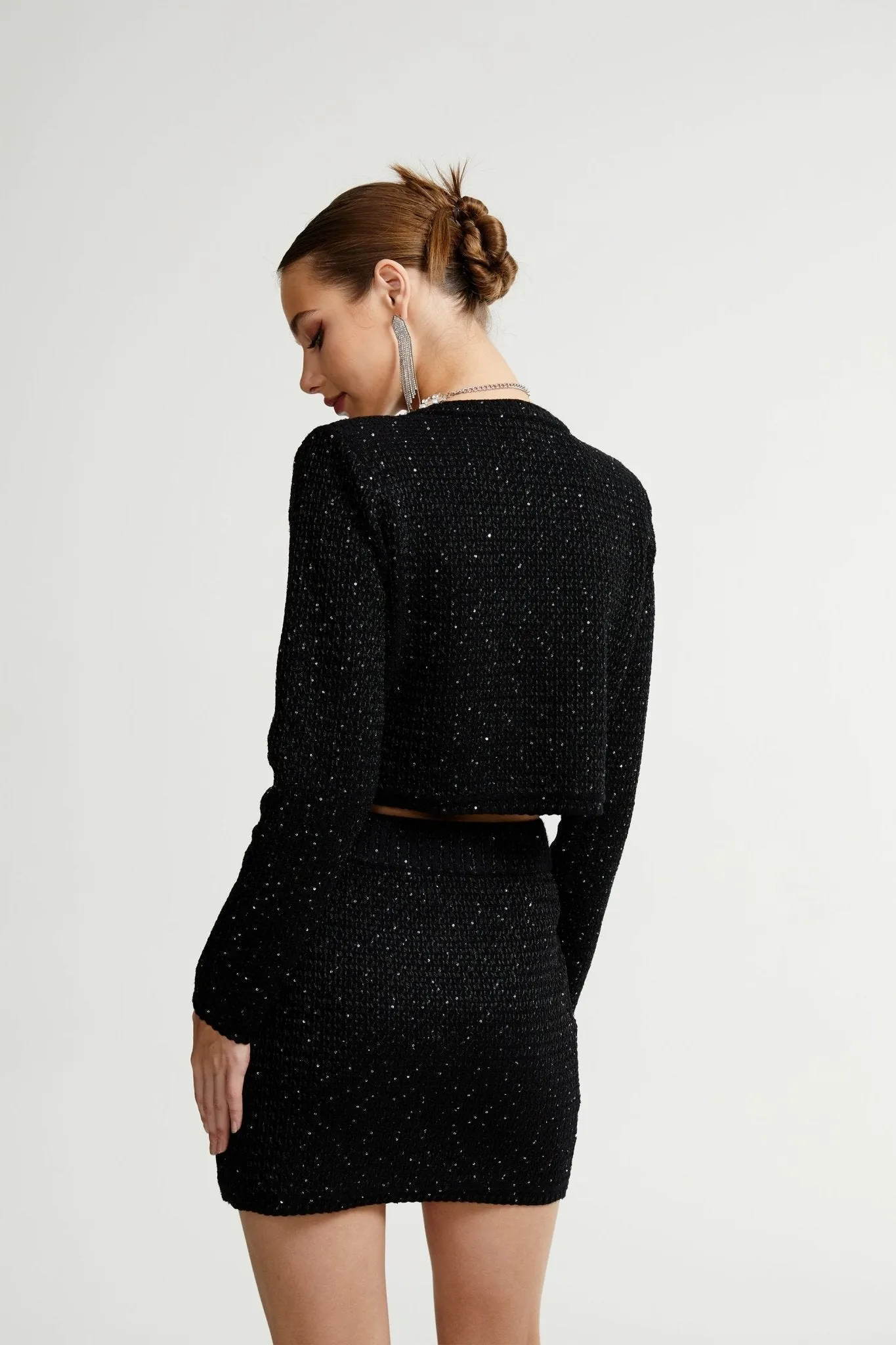 Sylvestra knitted cropped jacket & skirt matching set