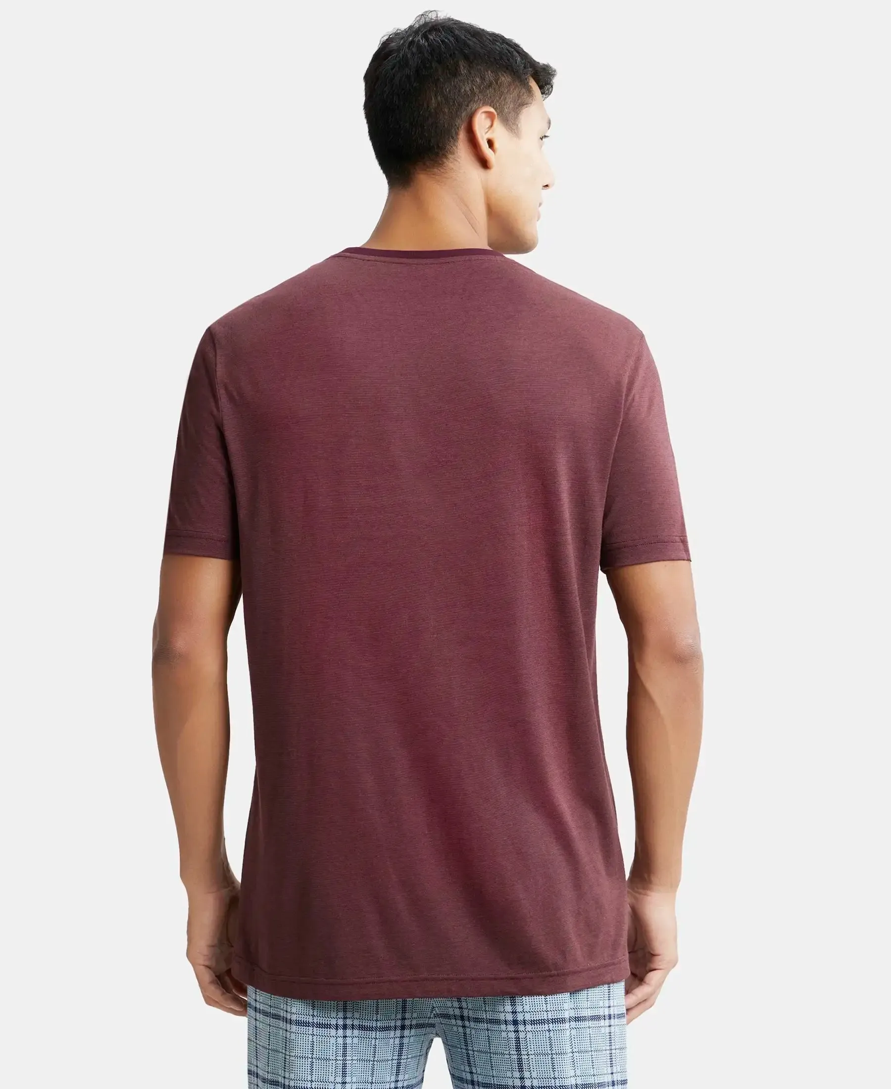 Tencel Micro Modal And Combed Cotton Blend Round Neck Half Sleeve T-Shirt - Wine tasting & Maroon