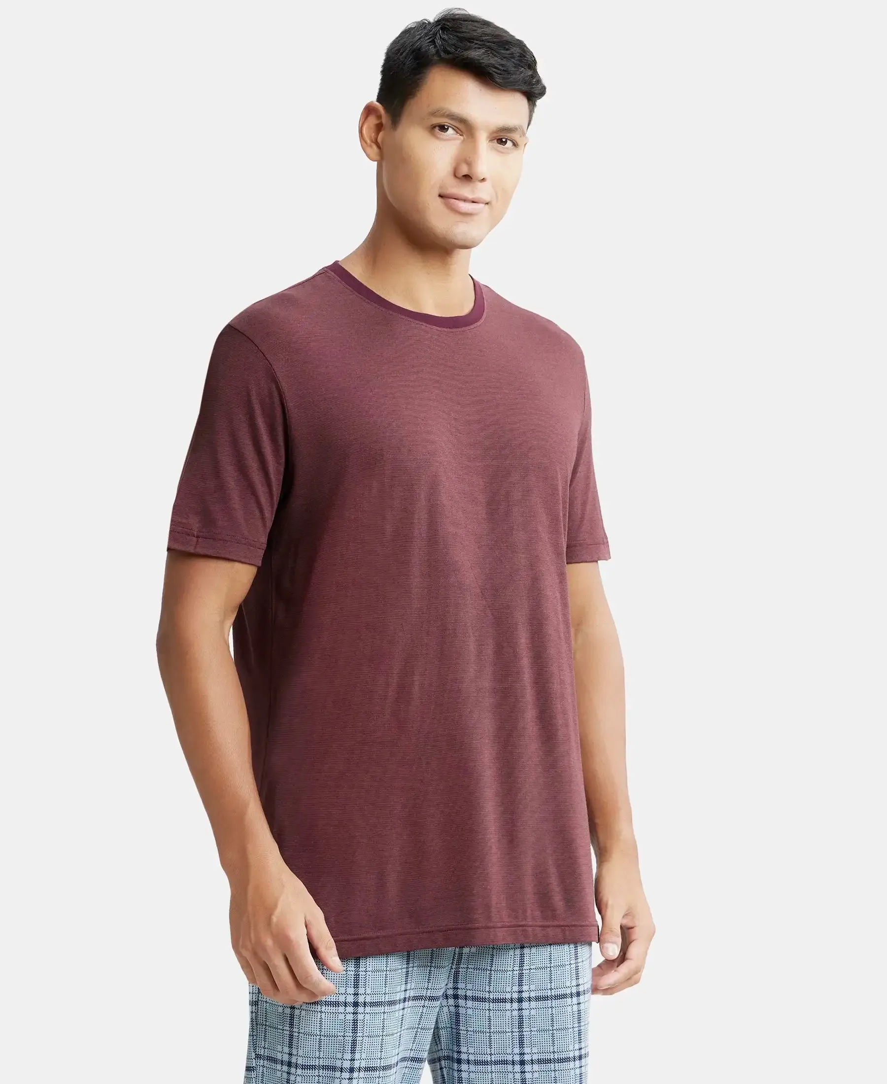 Tencel Micro Modal And Combed Cotton Blend Round Neck Half Sleeve T-Shirt - Wine tasting & Maroon