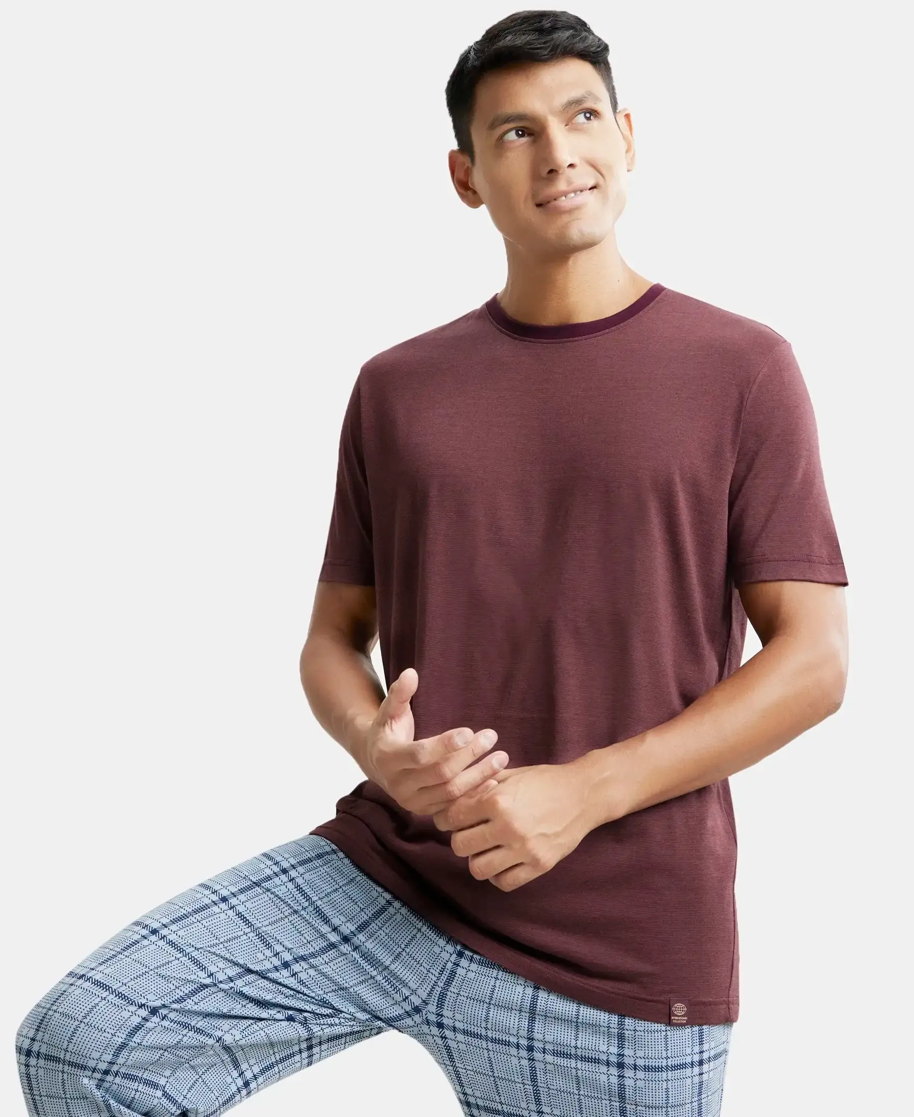 Tencel Micro Modal And Combed Cotton Blend Round Neck Half Sleeve T-Shirt - Wine tasting & Maroon
